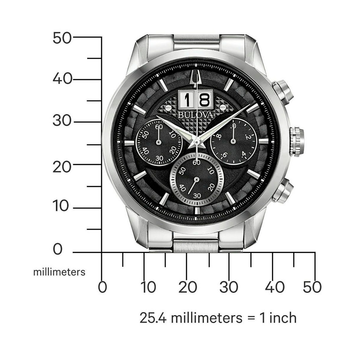Bulova Chronograaf Sutton Armbanduhr, quartz horloge, herenhorloge, roestvrij stalen band, dag