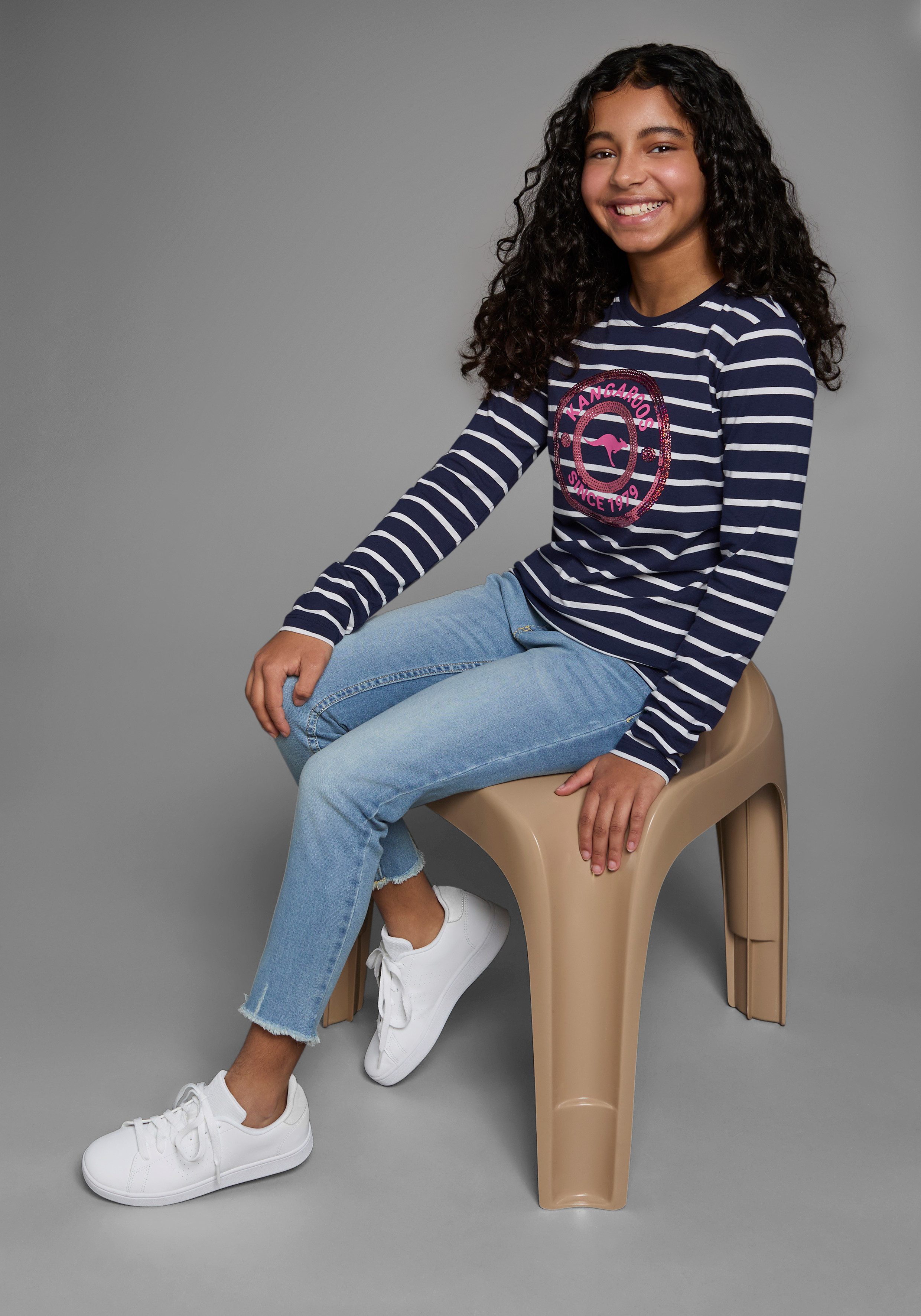 KangaROOS Shirt met lange mouwen Gestreept shirt met sequins-applicatie