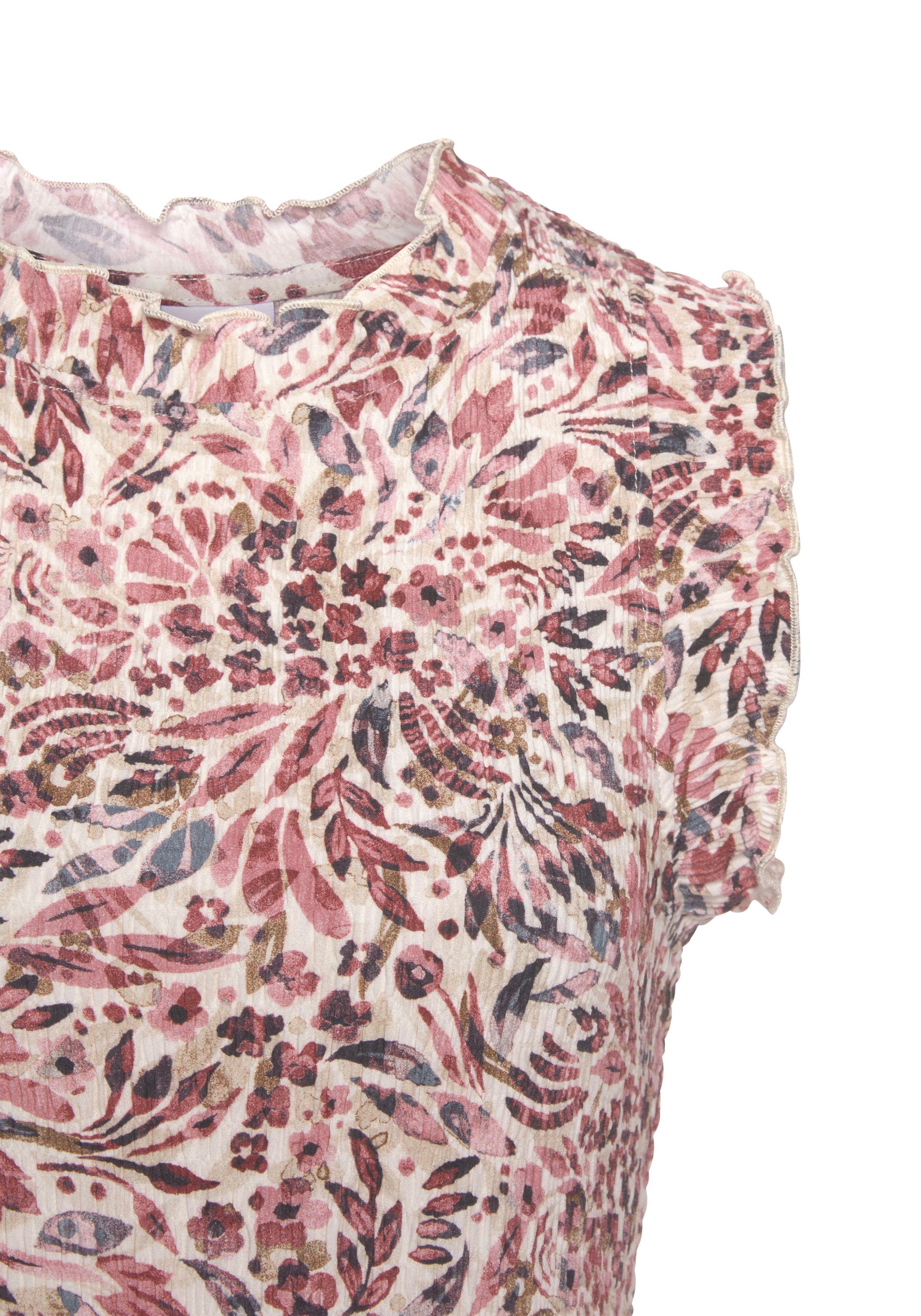 Vivance Gedessineerde jurk van crêpe viscose met ruches kant, flatterende zomerjurk