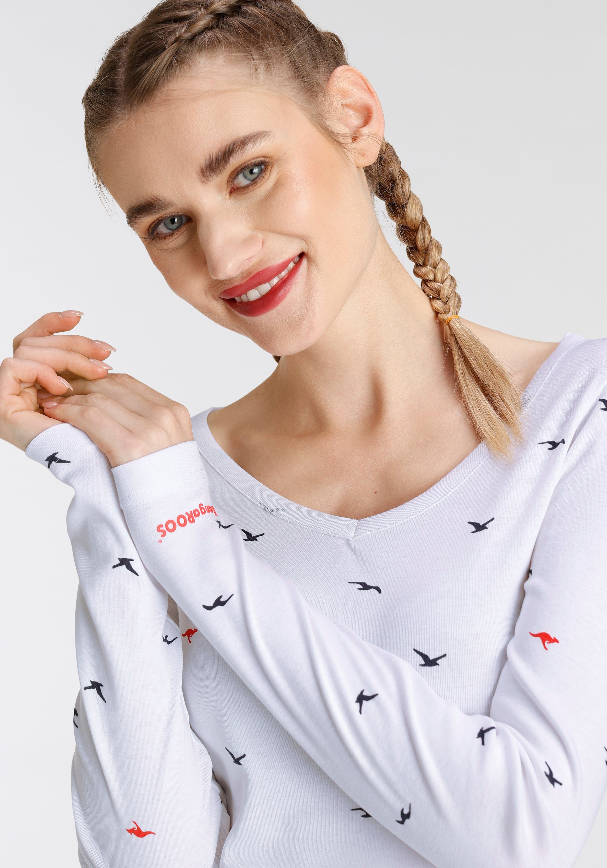 KangaROOS Shirt met lange mouwen met hanzeprint all-over (1-delig)