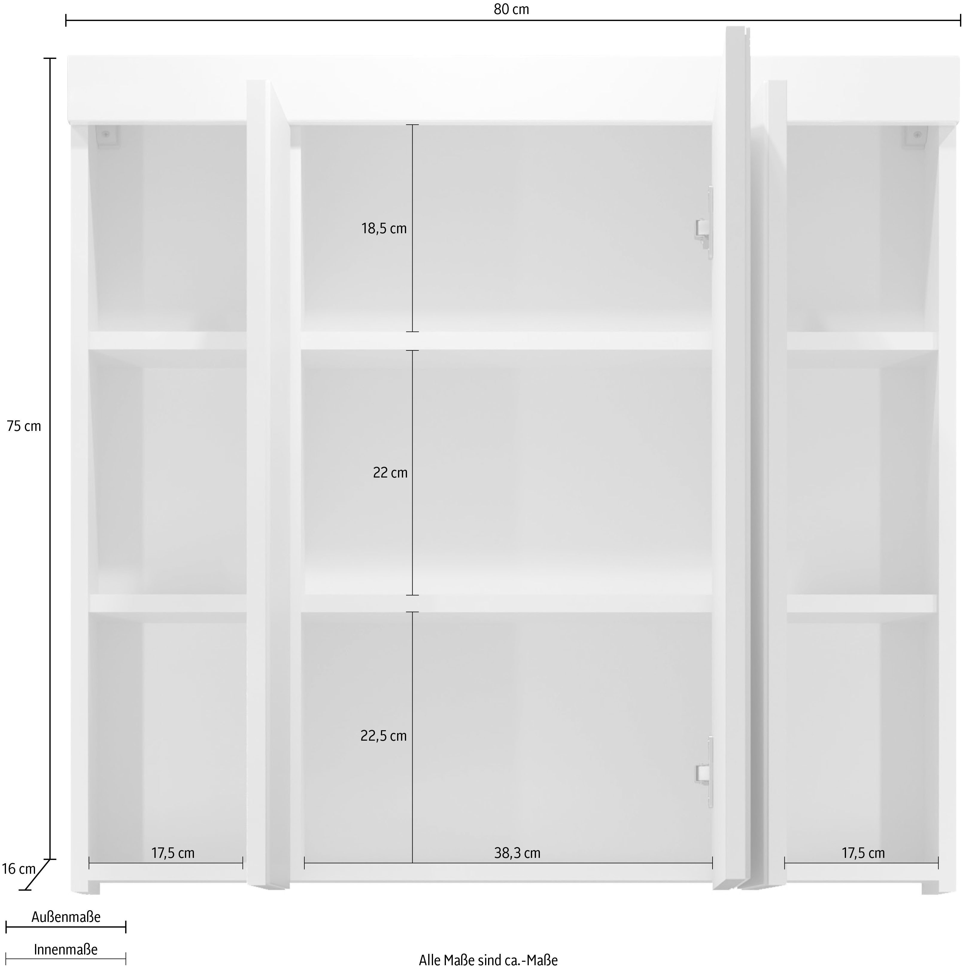 welltime Spiegelkast Dormoletto Badspiegel in wit met 9 vakken - afmetingen (B/D/H) 80/16/75 cm