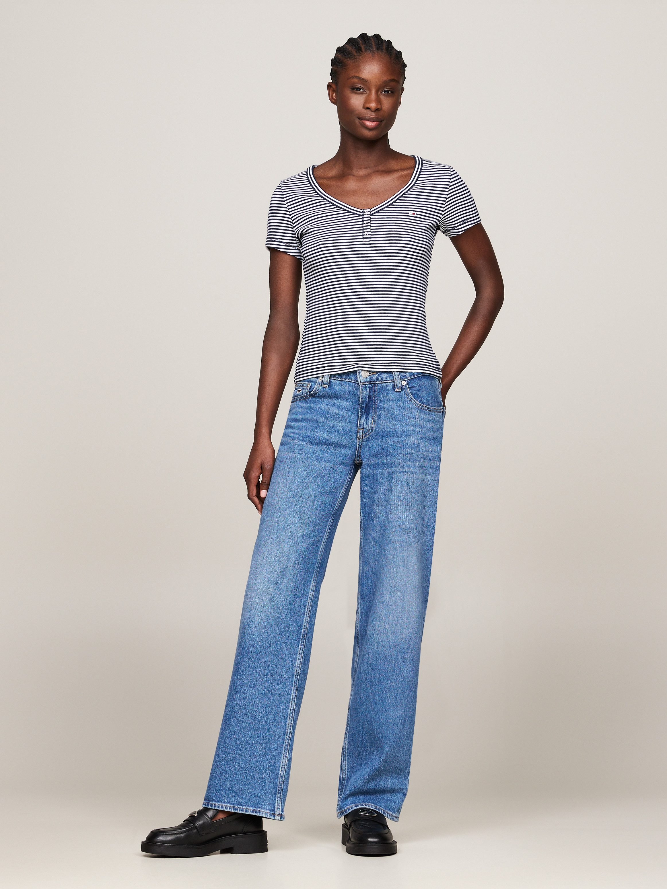 TOMMY JEANS Shirt met V-hals TJW SLIM HENLEY STRIPE V-NECK SS