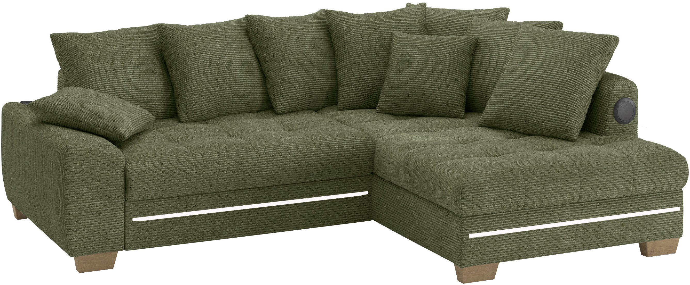 Mr. Couch Hoekbank Nikita II, L-vorm RGB-LED, Bluetooth-geluidssysteem, optioneel met bed, bedlade groen, hoekbanken