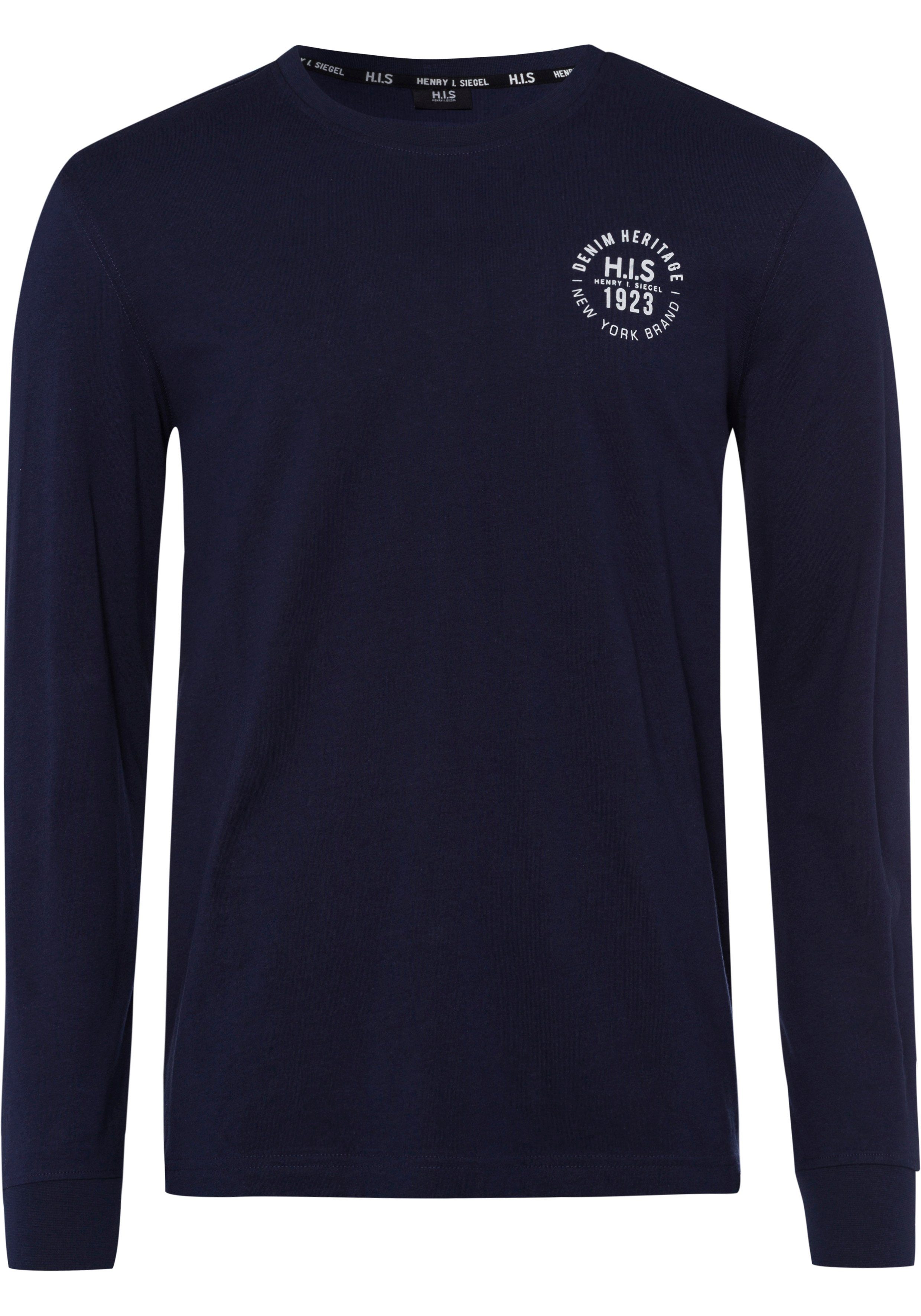 H.I.S Shirt met lange mouwen Lange mouwen, bedrukt, ronde hals, van 100% katoen (2-delig, Set van 2)