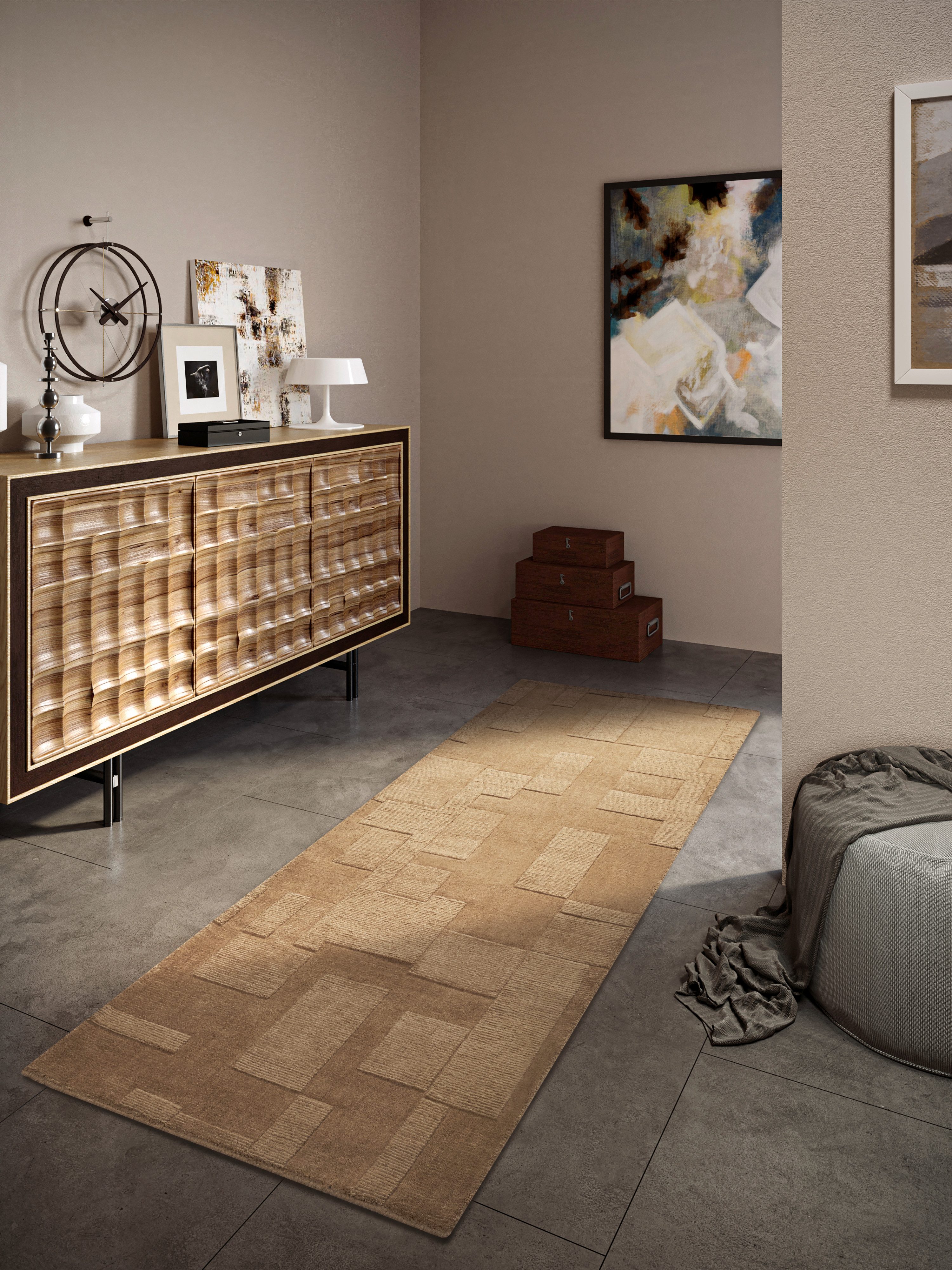 Villeroy & Boch Wollen kleed Wilhelmine Loper, handgeweven, wol, natuur, woonkamer, geometrie, boho