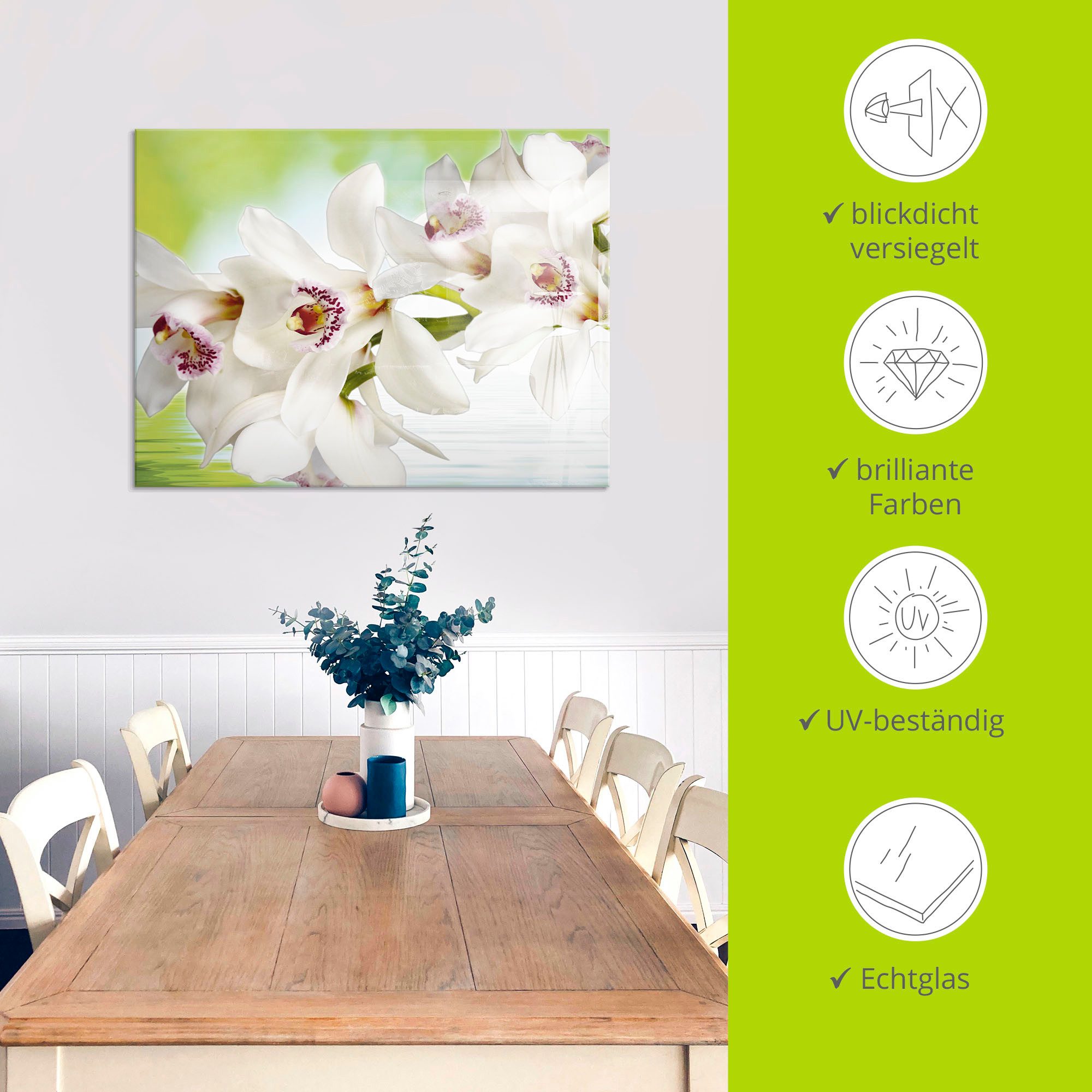 Artland Print op glas Witte orchidee in verschillende maten