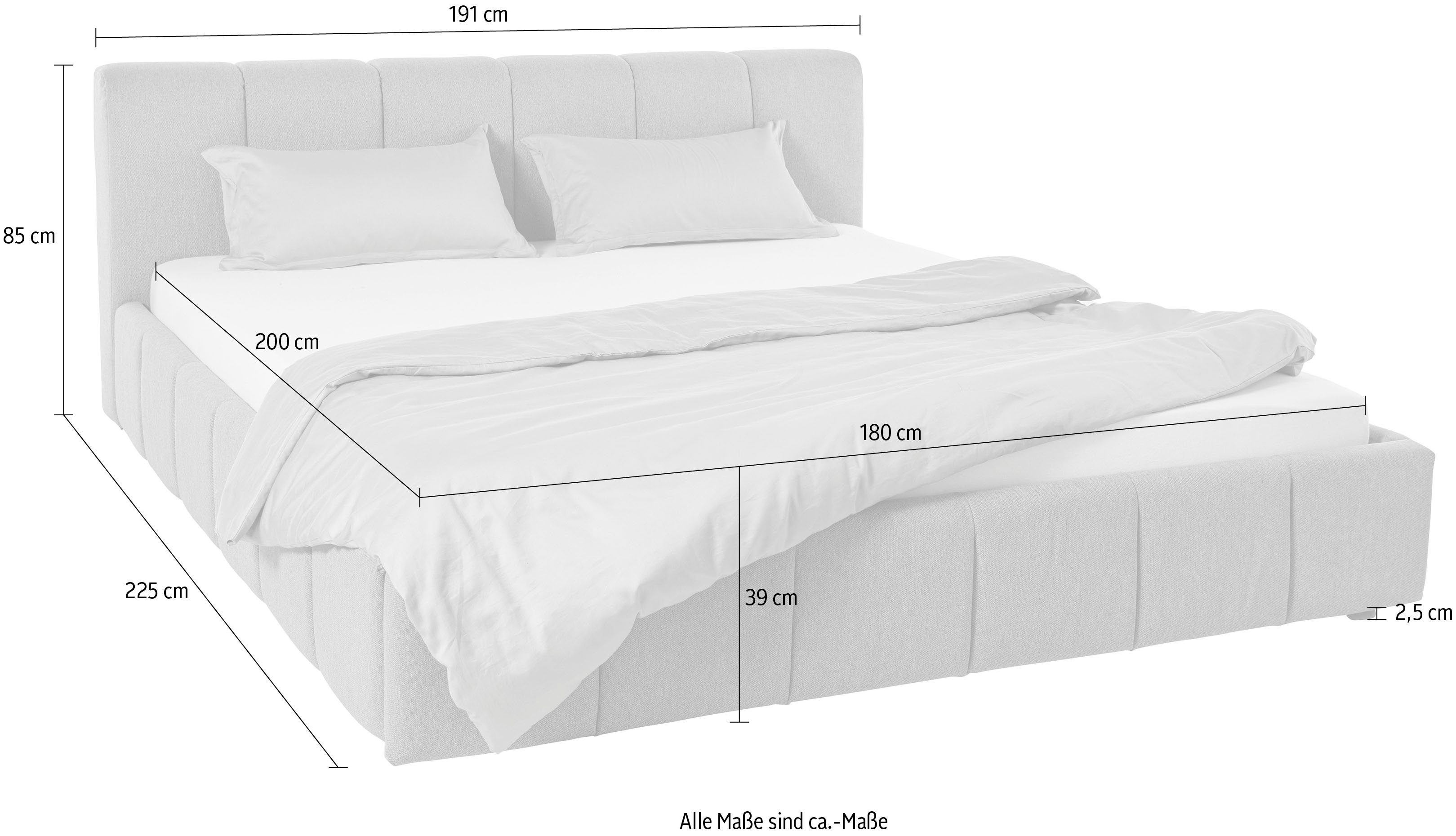 LeGer Home by Lena Gercke Gestoffeerd bed Maileen in 5 breedten en 3 kleuren, incl. rolbodem