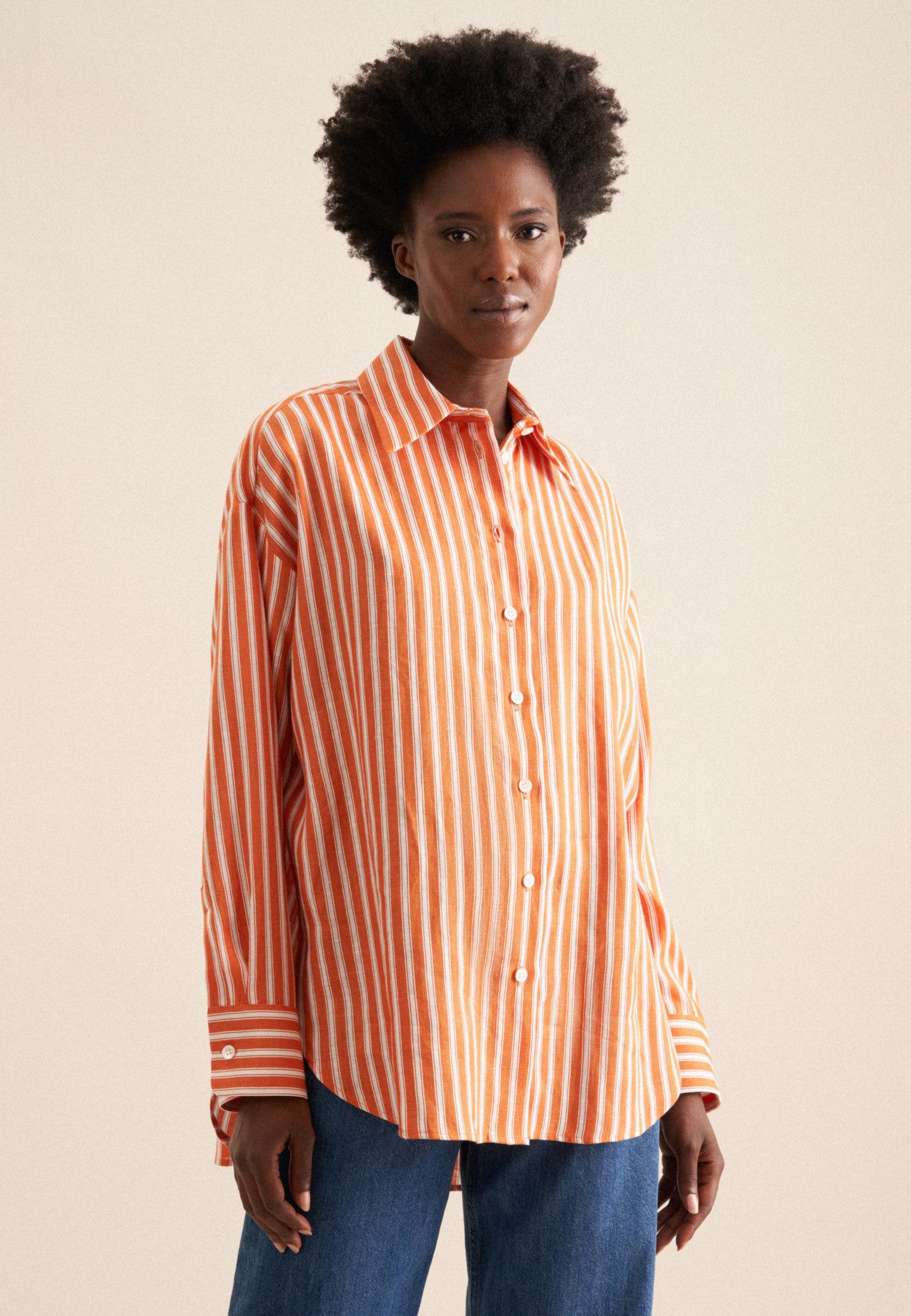 seidensticker Lange blouse Zwarte roos Lange mouwen kraag strepen dames lange blouses maat M (38) oranje