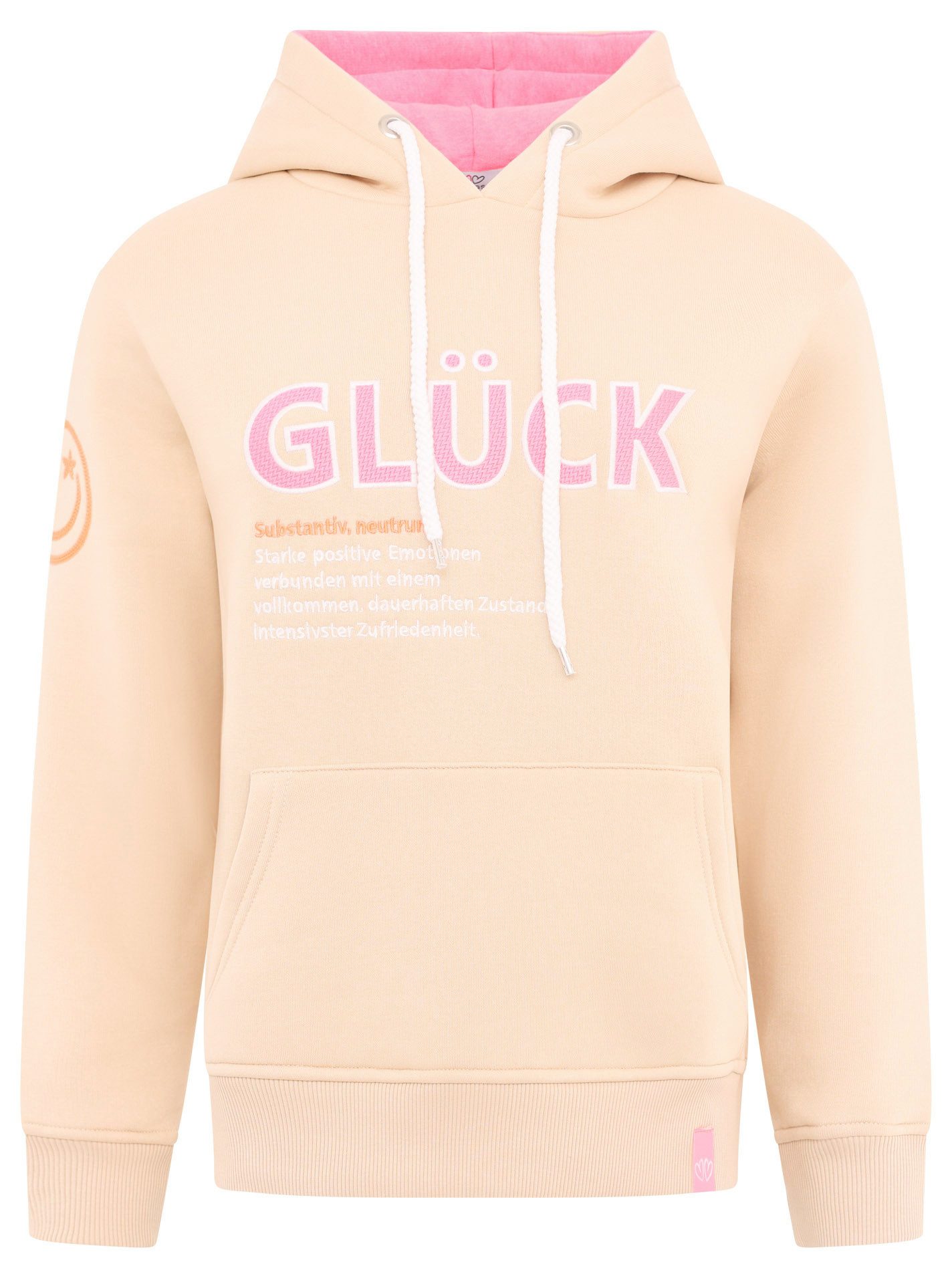 Zwillingsherz Hoodie Geluk met tekst geluk en kangoeroezakken