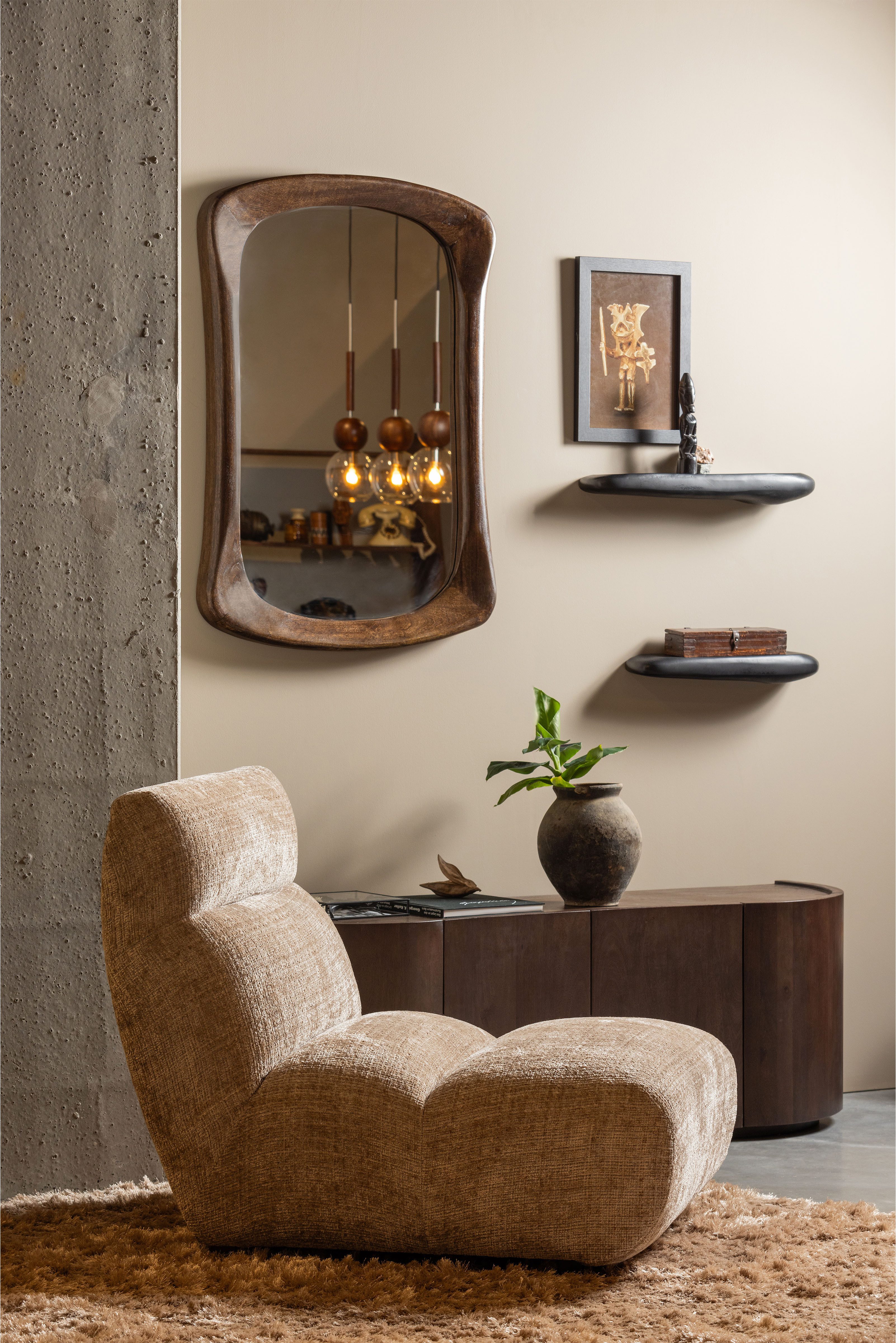 WOOOD Fauteuil Observe vrijstaand, grof geweven chenille-stof, h 82 cm x b 75 cm