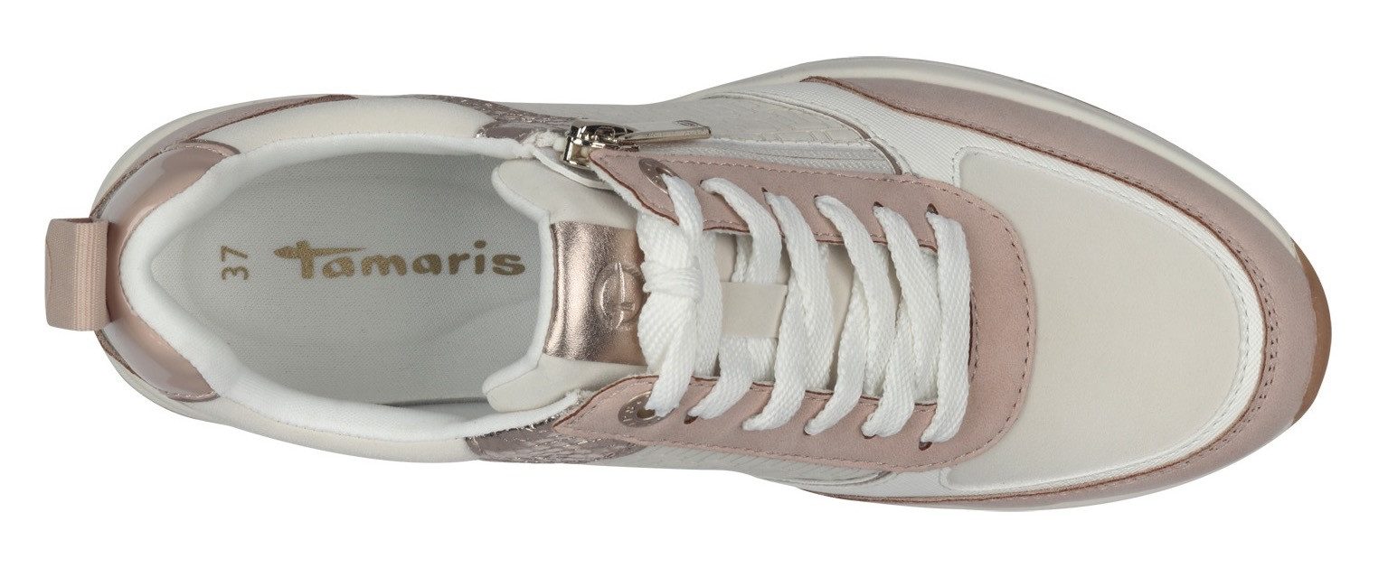 Tamaris Sneakers met sleehak vrijetijdsschoen, lage schoen, veterschoen met buitenrits