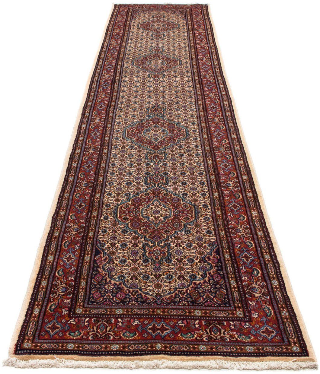 morgenland Hoogpolige loper Moud medaillon beige 402 x 79 cm Uniek exemplaar met certificaat