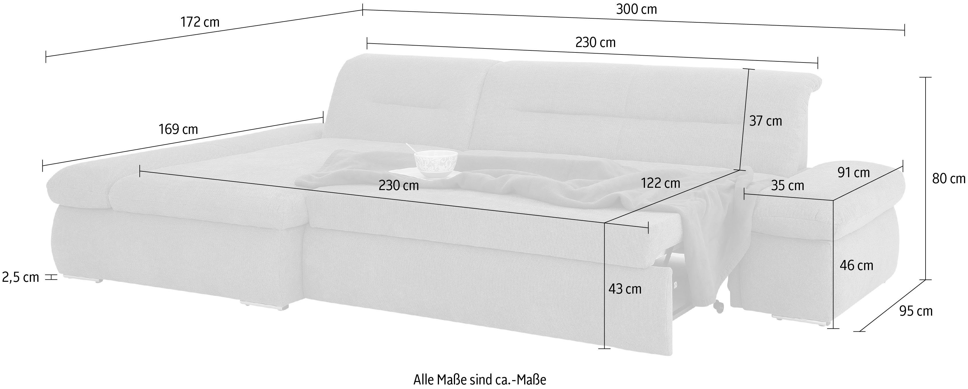 INOSIGN Hoekbank Avesa L-vorm Naar keuze met armleuningverstelling en slaapfunctie, bxdxh: 300x172x80cm