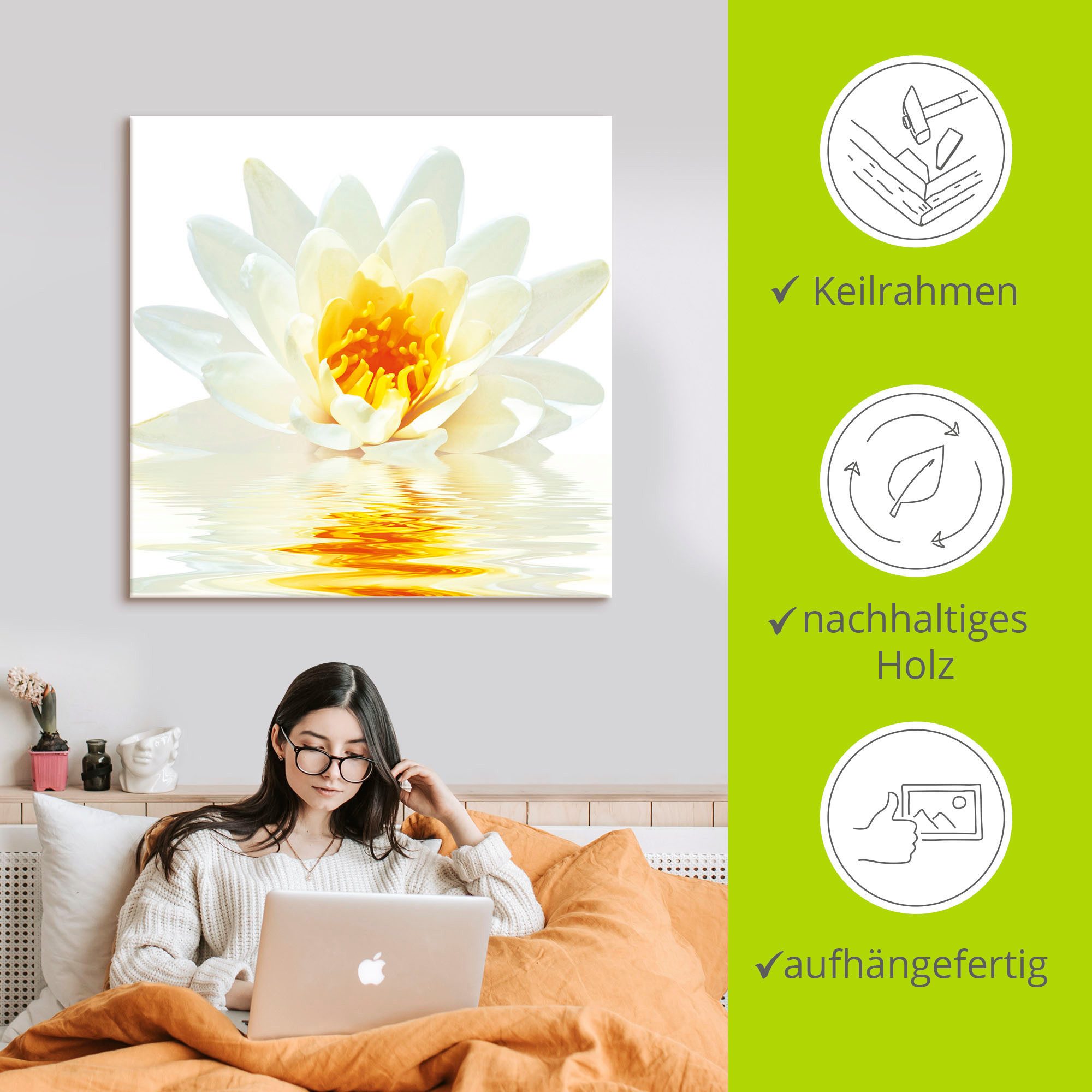 Artland Artprint Lotusbloem drijft op het water als artprint op linnen in verschillende maten