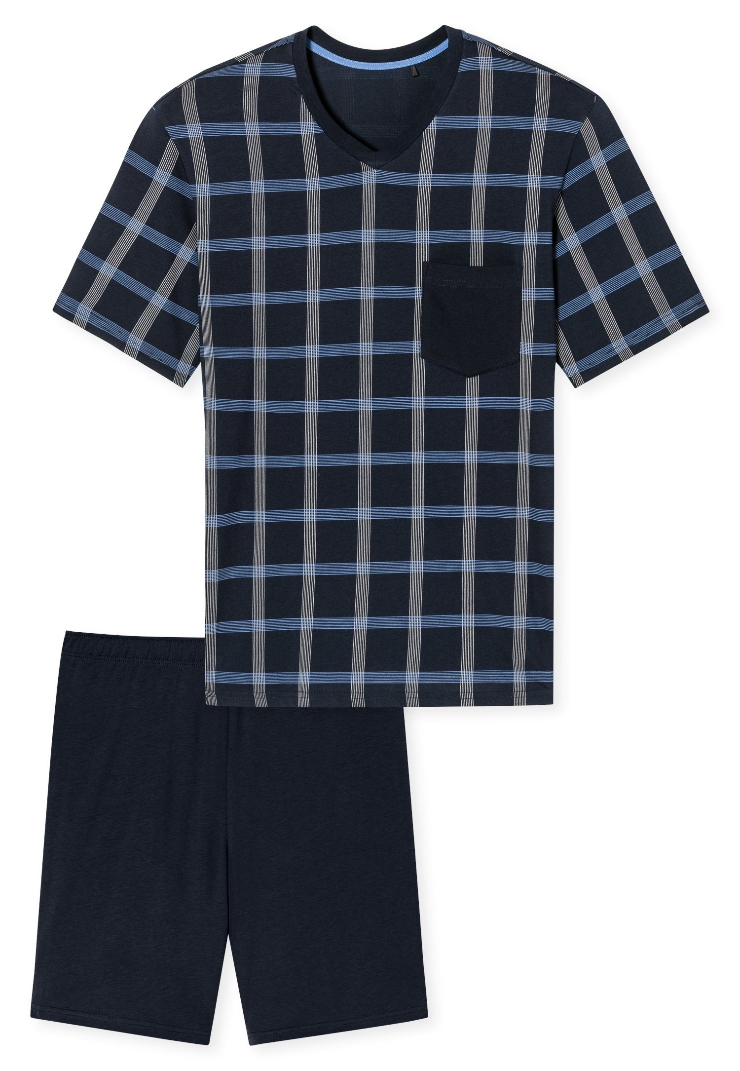Schiesser Shortama Comfort Nightwear met klassiek ruitpatroon, v-hals en opgestikte borstzak (2-delig)