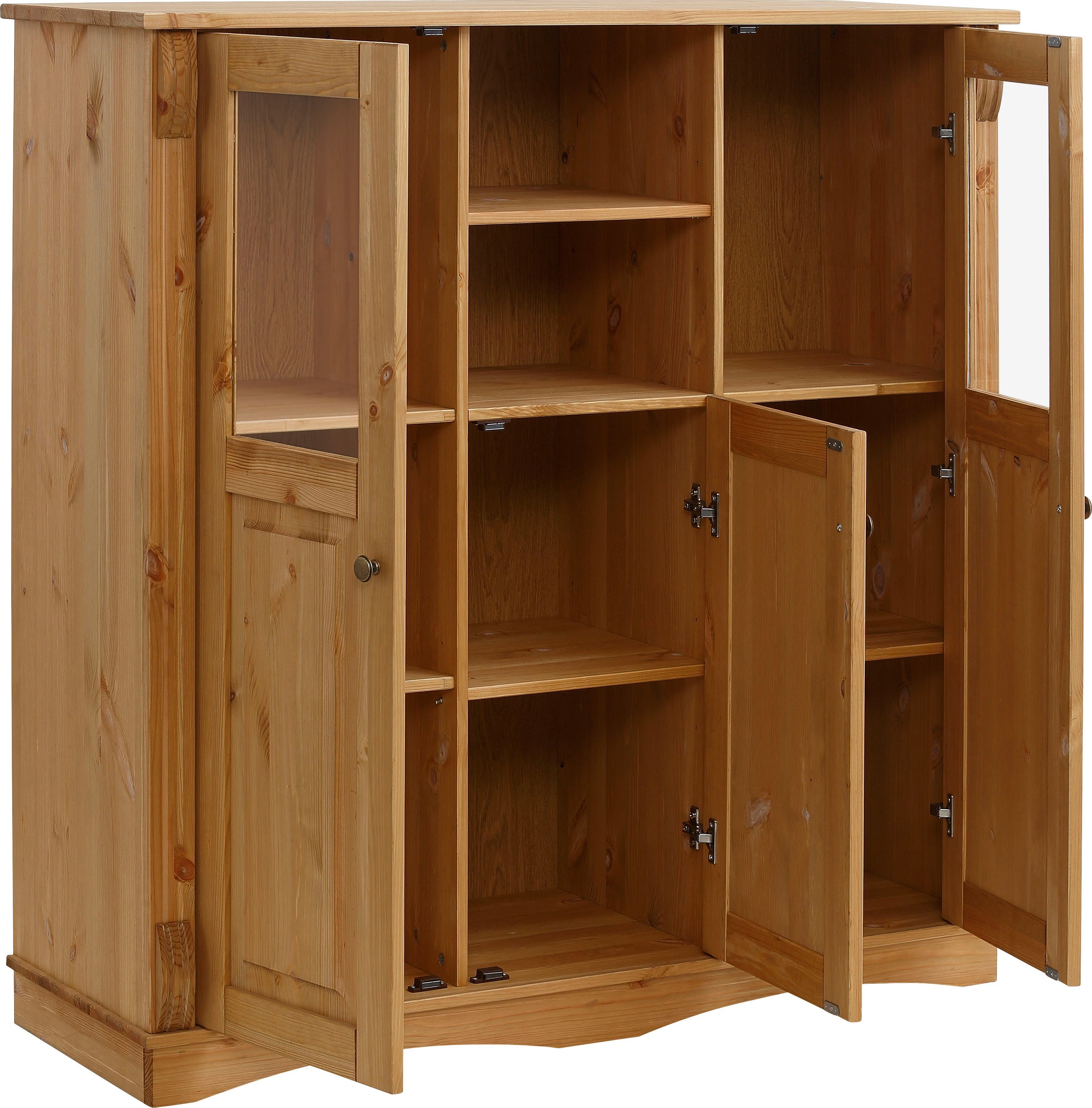 Home affaire Highboard Teresa Breedte 119 cm, deuren met glazen inzetstukken, van massief grenen, FSC®
