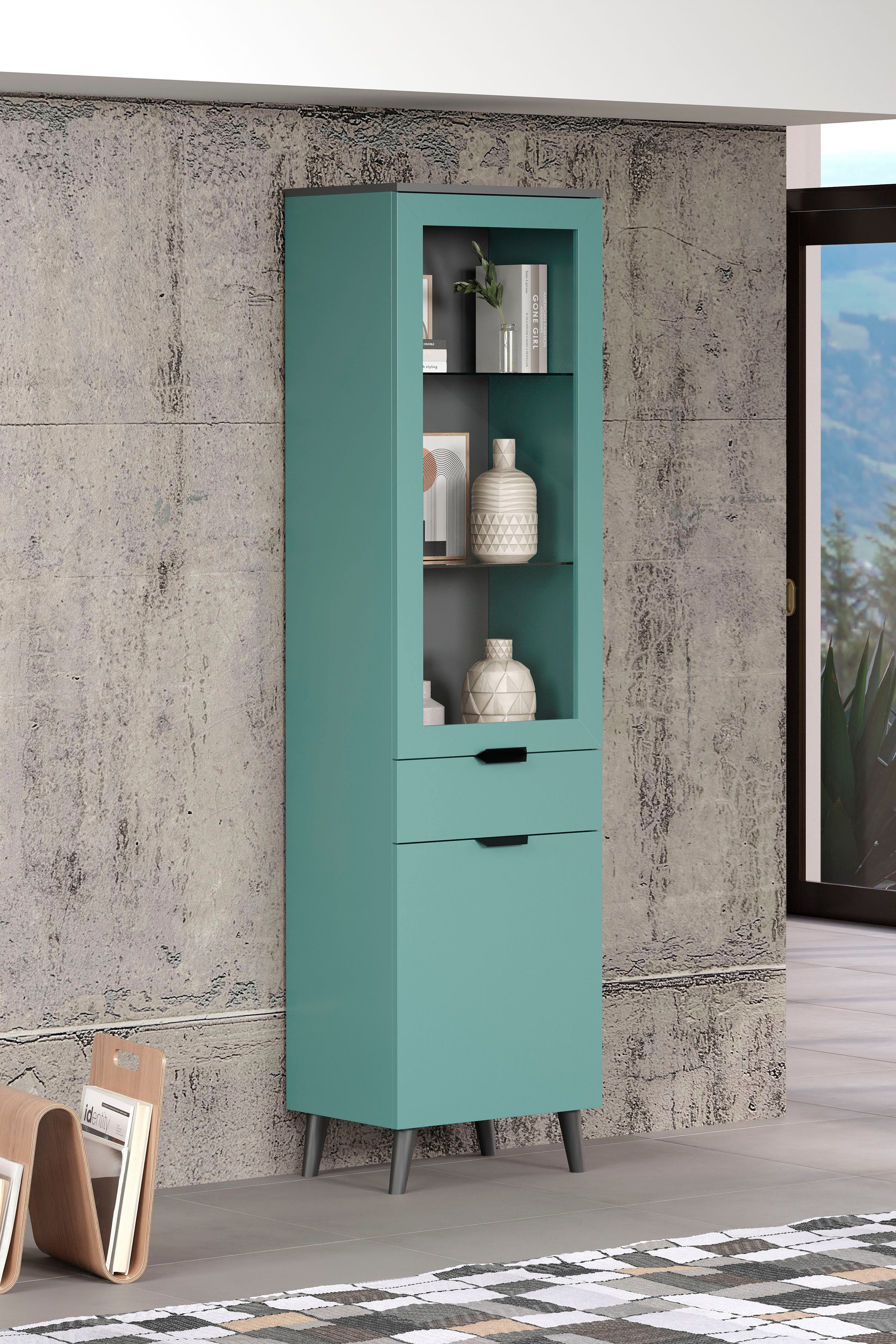 andas Vitrinekast Mikkeline Woonkamerkast met een glazen deur en 2 glazen planken, breedte 49 cm (1 stuk)