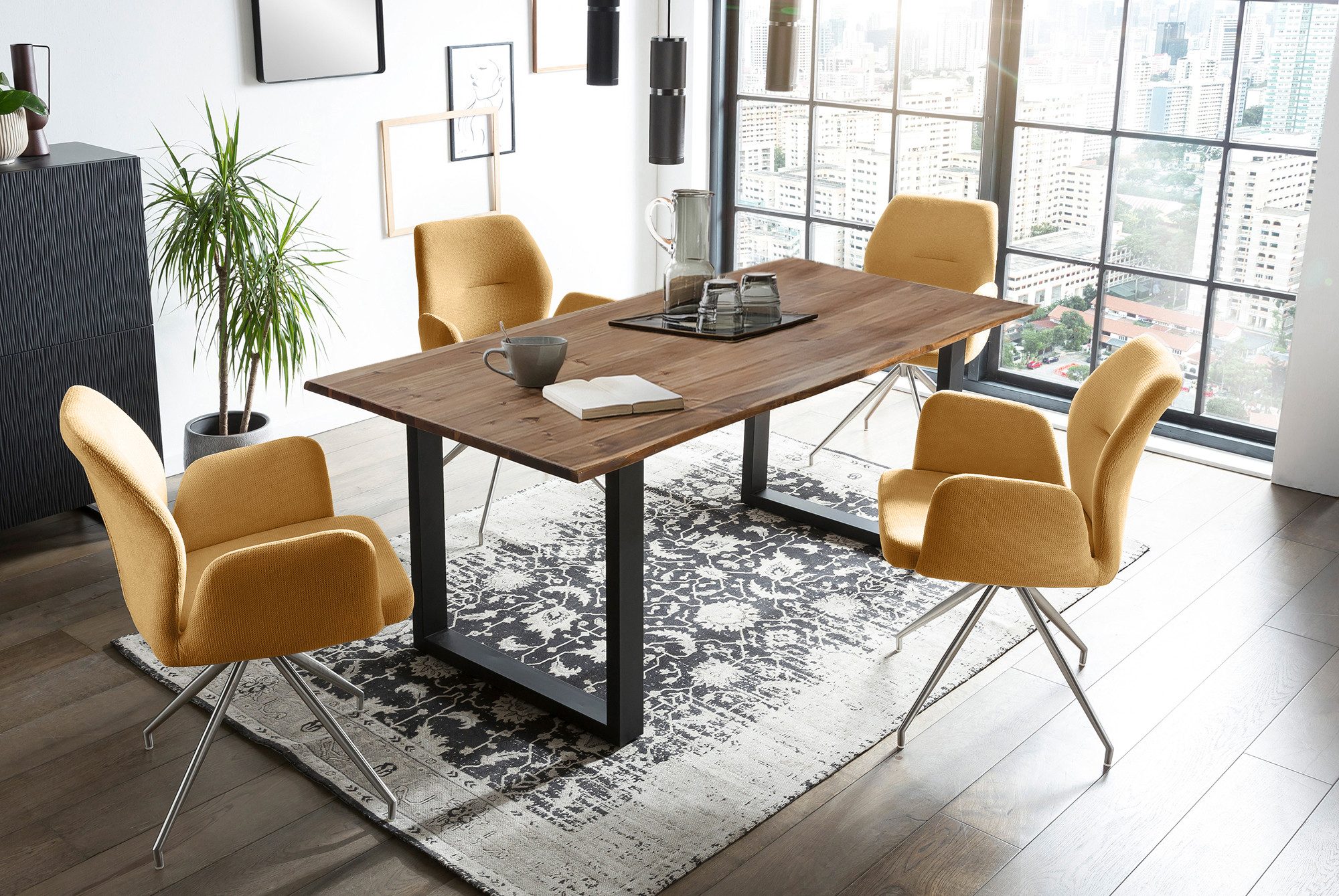 SalesFever Eethoek Tafelblad behandeld met OSMO hardwasolie in zijdeglans afwerking (set, 5-delig) eethoeken geel