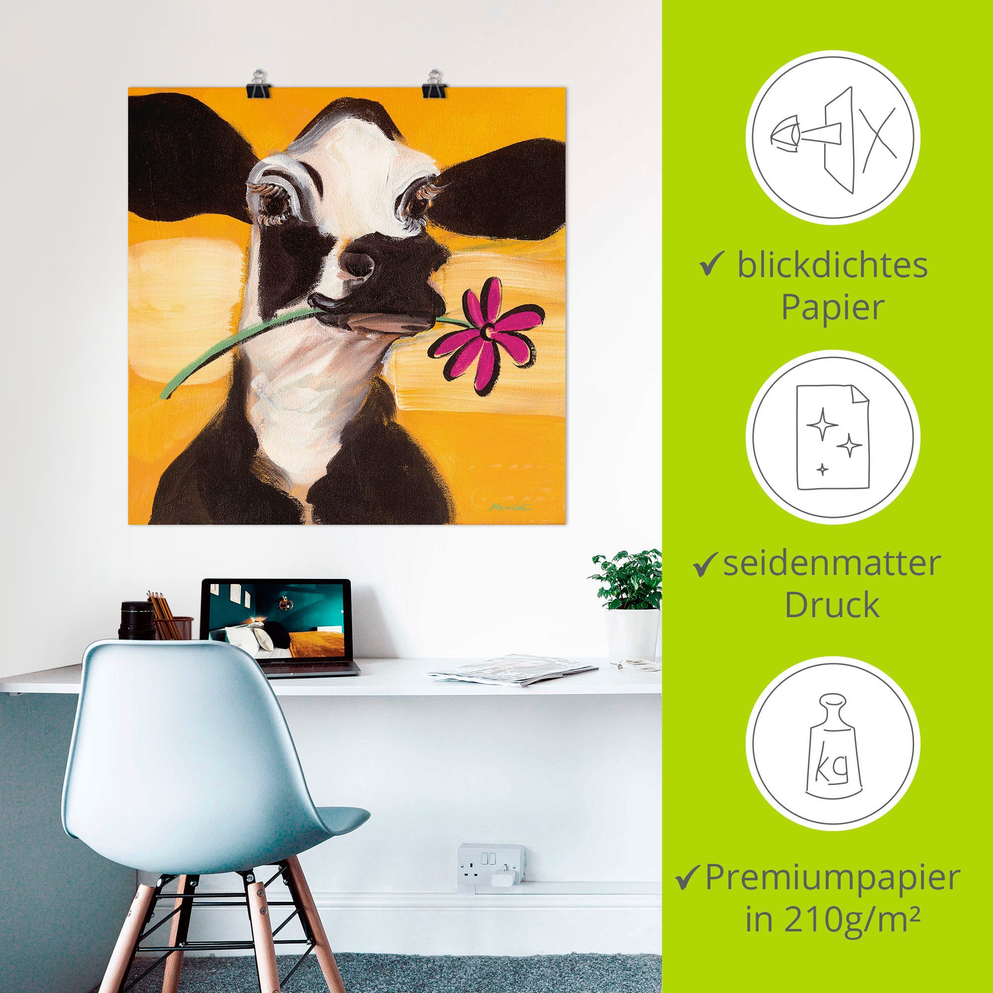 Artland Artprint Gelukkige koe als artprint op linnen, poster, muursticker in verschillende maten