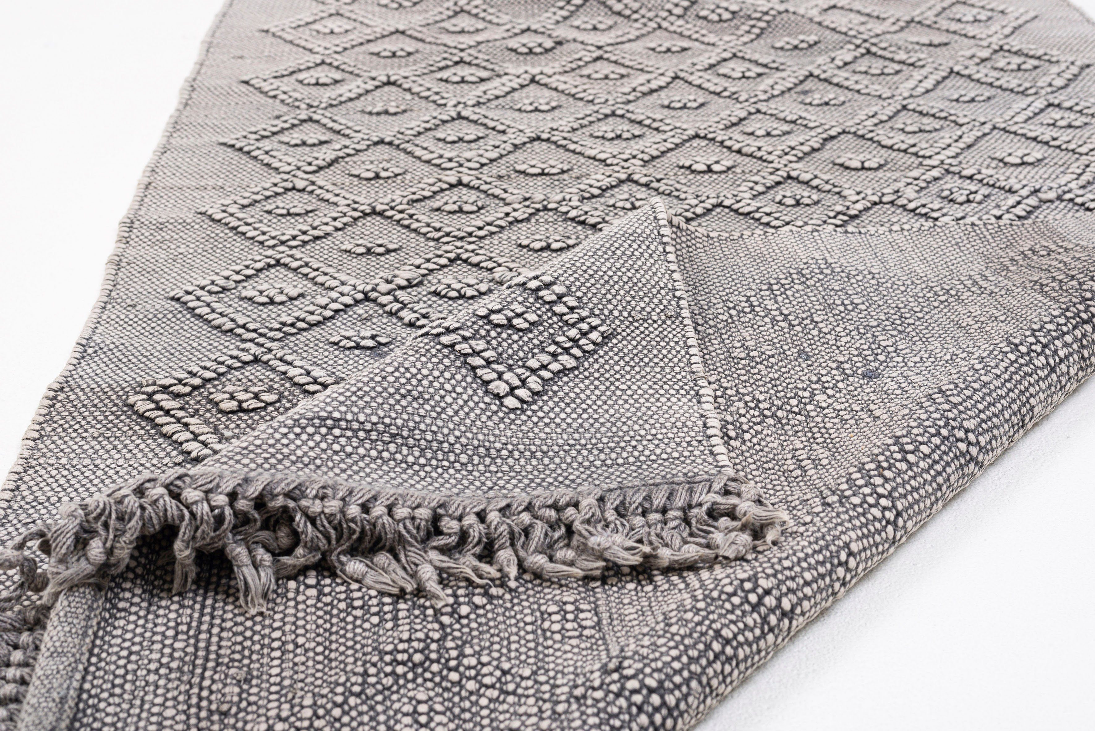 TOM TAILOR HOME Badmat Vintage wash Badmat, uni kleuren, ruitpatroon, met franjes, 100% katoen (1 stuk)