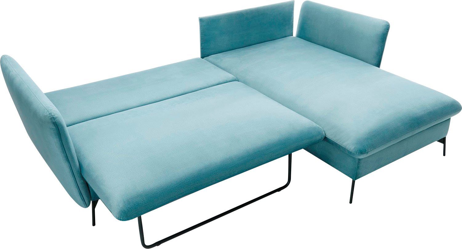 andas Hoekbank LIVORNO,258 cm, L-model, Slaapfunctie en bedlade (139/224 cm), fluweel, structuur, geweven stof
