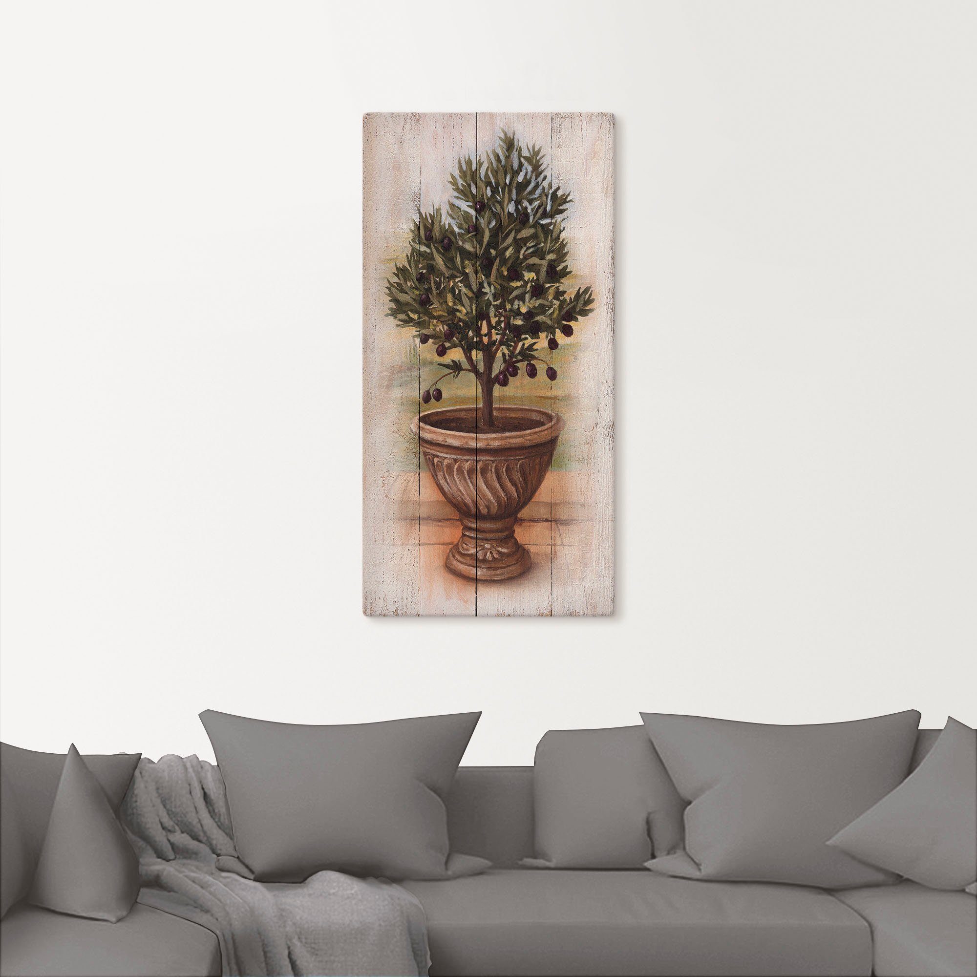 Artland Artprint op linnen Olijfboom met hout-look gespannen op een spieraam