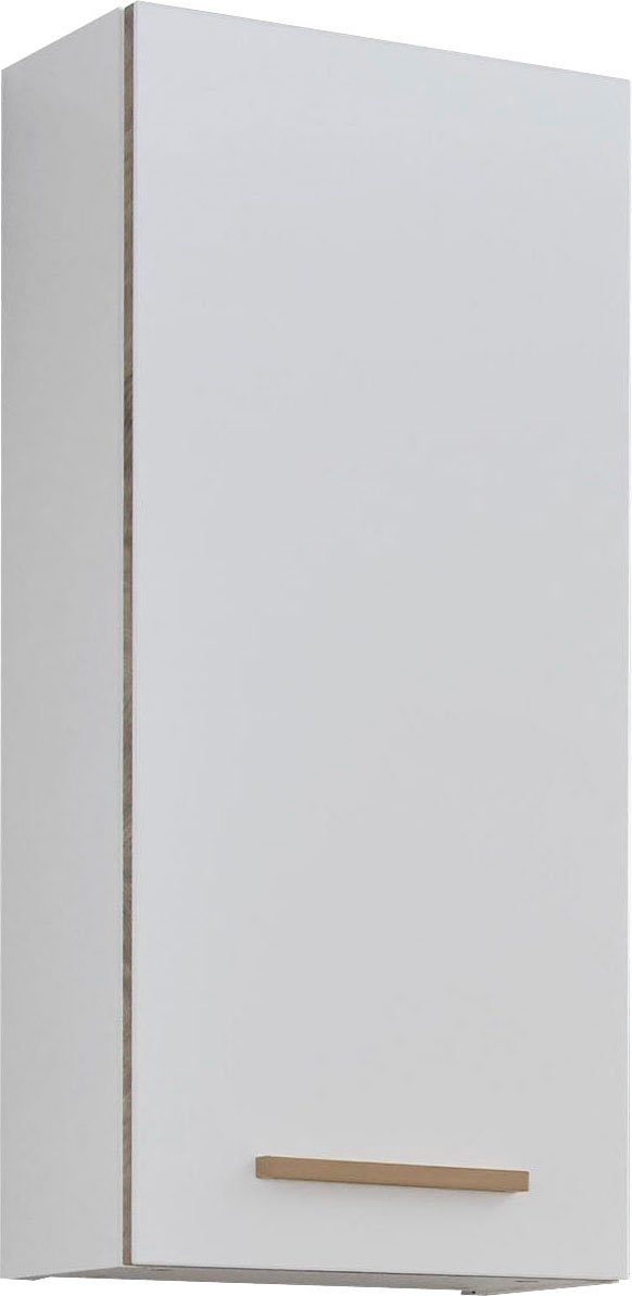 Saphir Hangend kastje Quickset wand-badkamerkast met 1 deur, wit glans, 30 cm breed Badkamer-hangend kastje inclusief deurdemper, houten handvat eiken