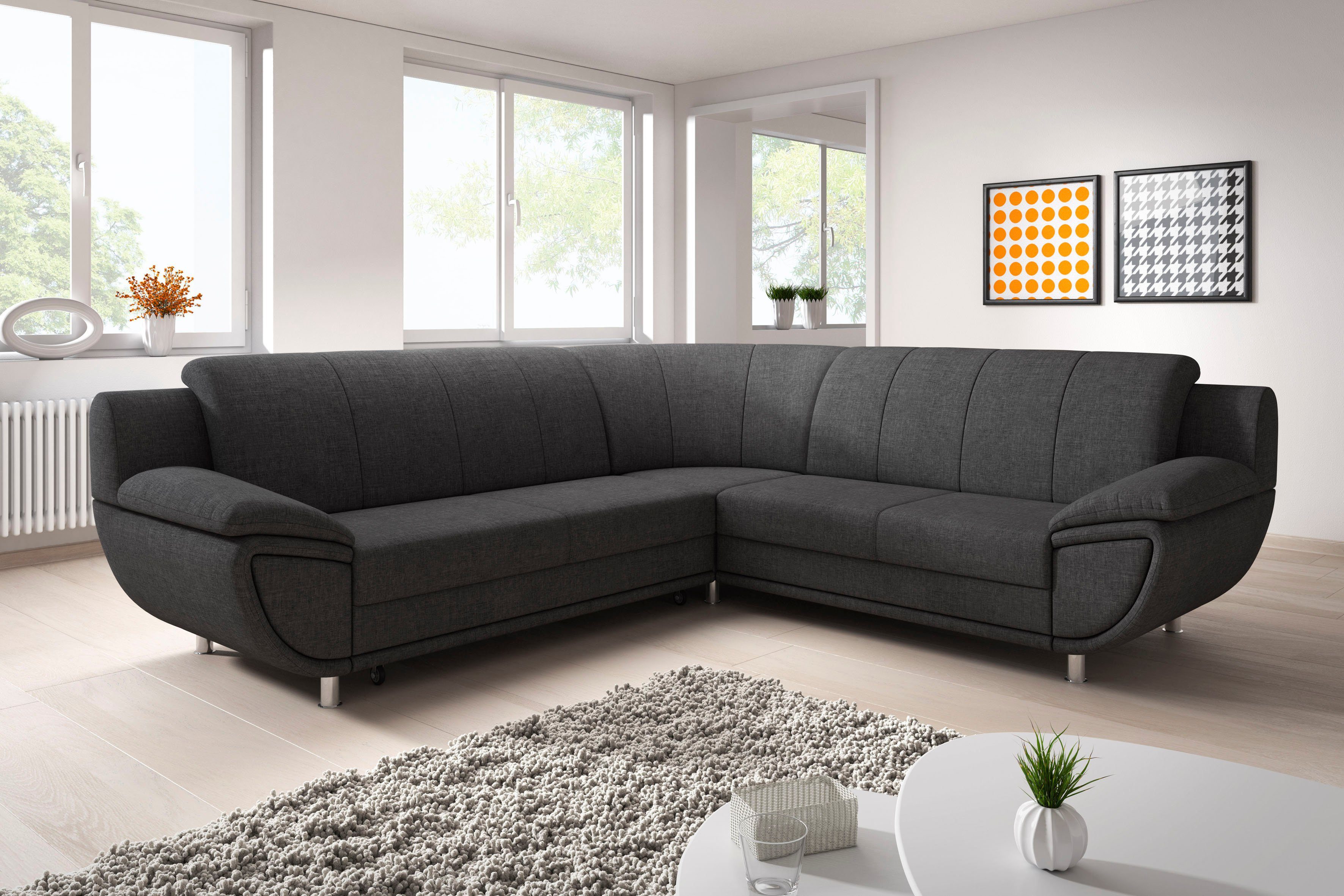 TRENDMANUFAKTUR Hoekbank Rondo II, tijdloos & elegant, comfortabele armleuningen, L-vorm
