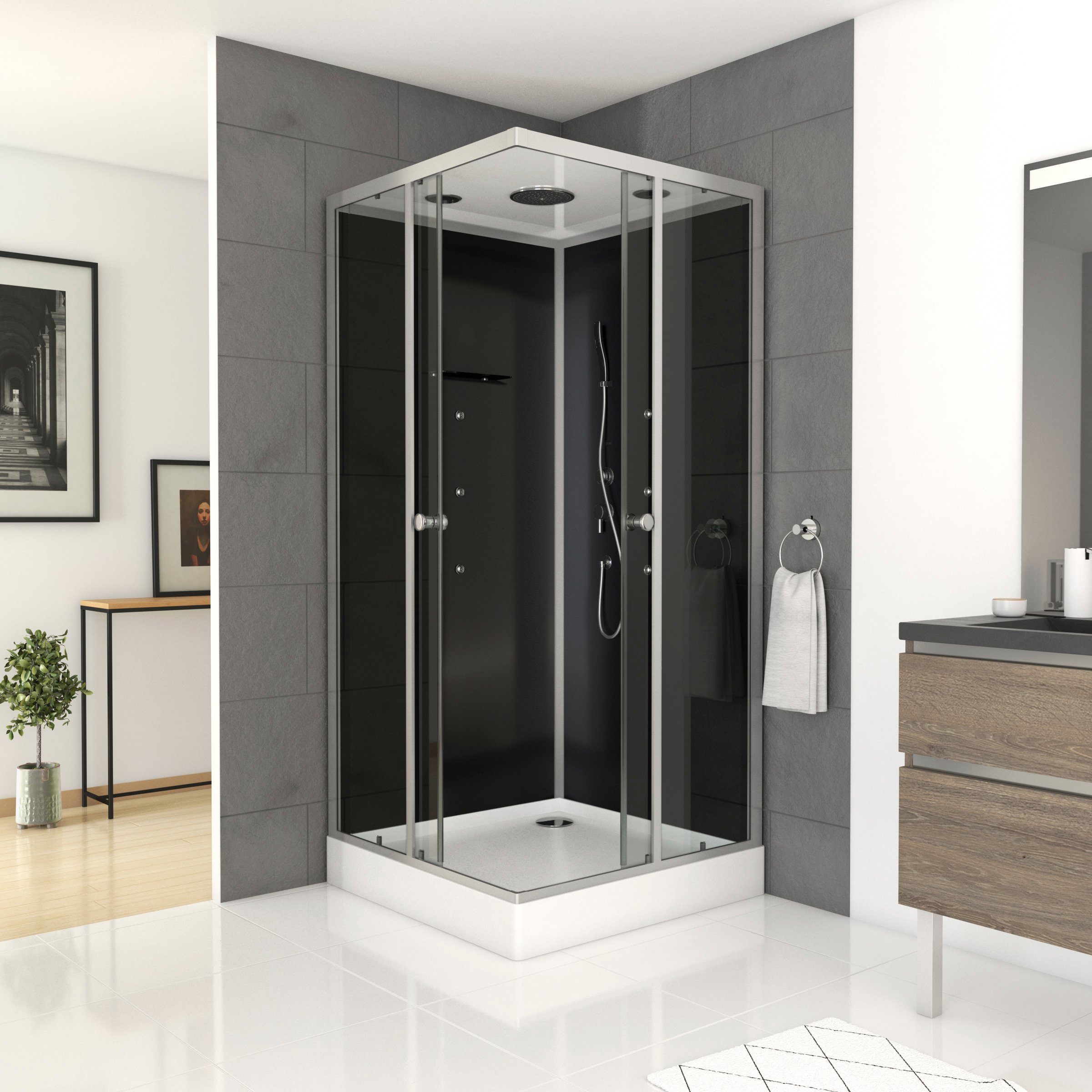 Marwell Complete douche Black Square inclusief kranen, 90 cm x 90 cm douchecabines zwart