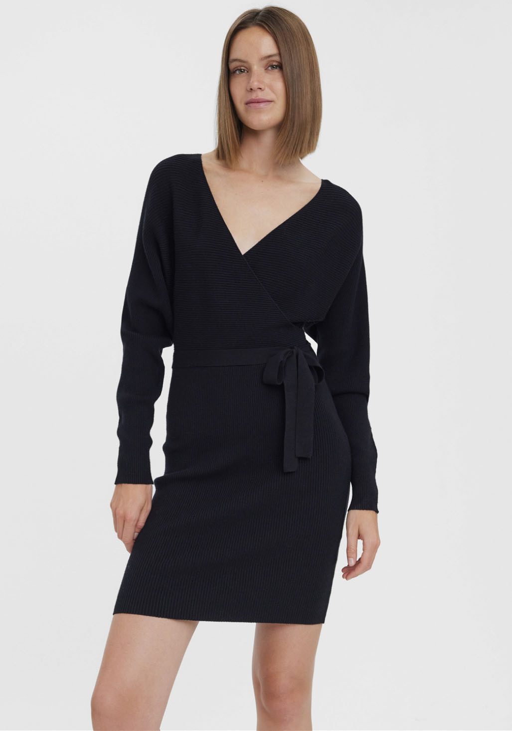 Vero Moda Gebreide jurk VMHOLLYREM LS V-NECK DRESS GA NOOS dames gebreide jurken maat M (38) zwart