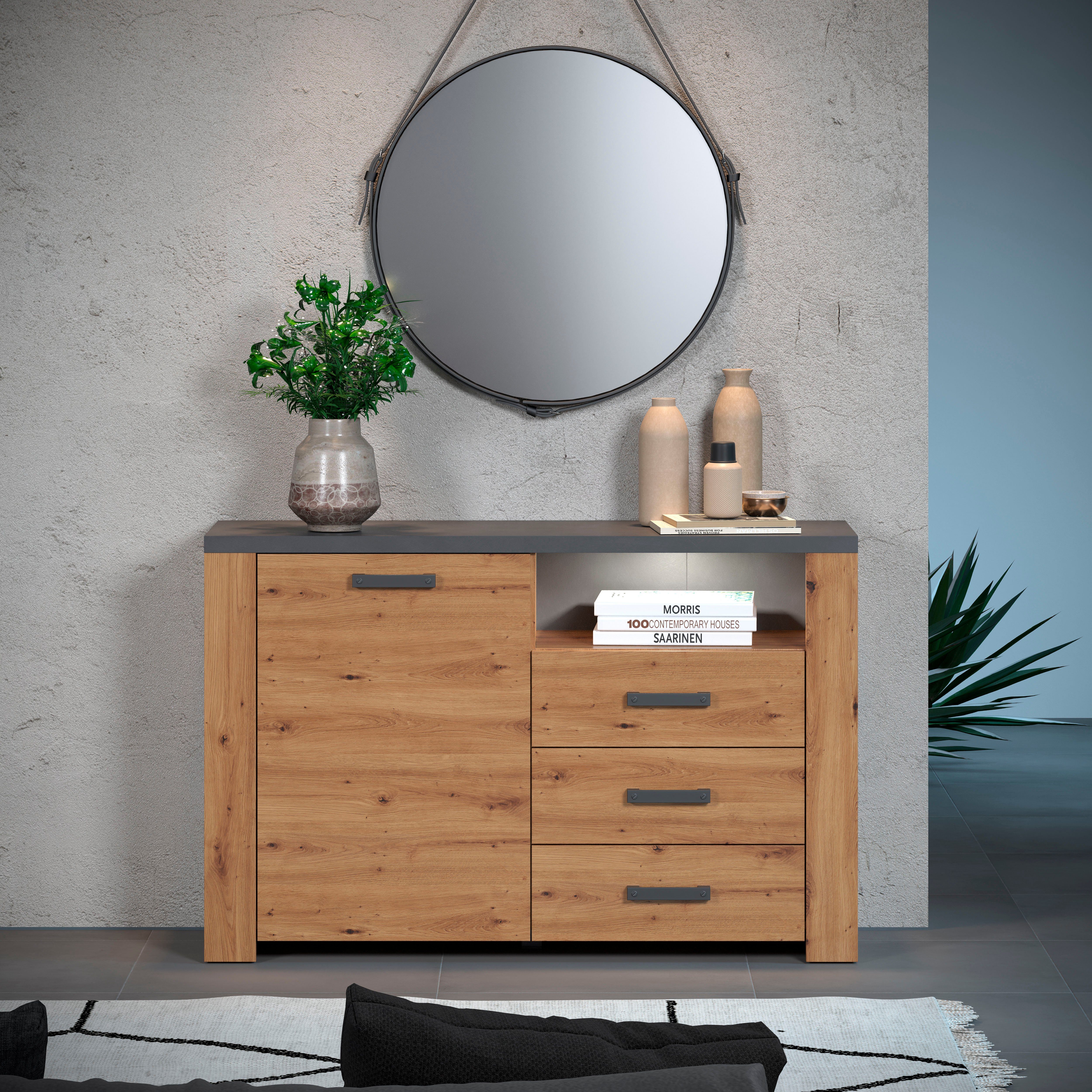 Home affaire Dressoir Ambres Commode in echt houtlook, Afmetingen BxH: 127x83 cm, Eik (1 stuk)