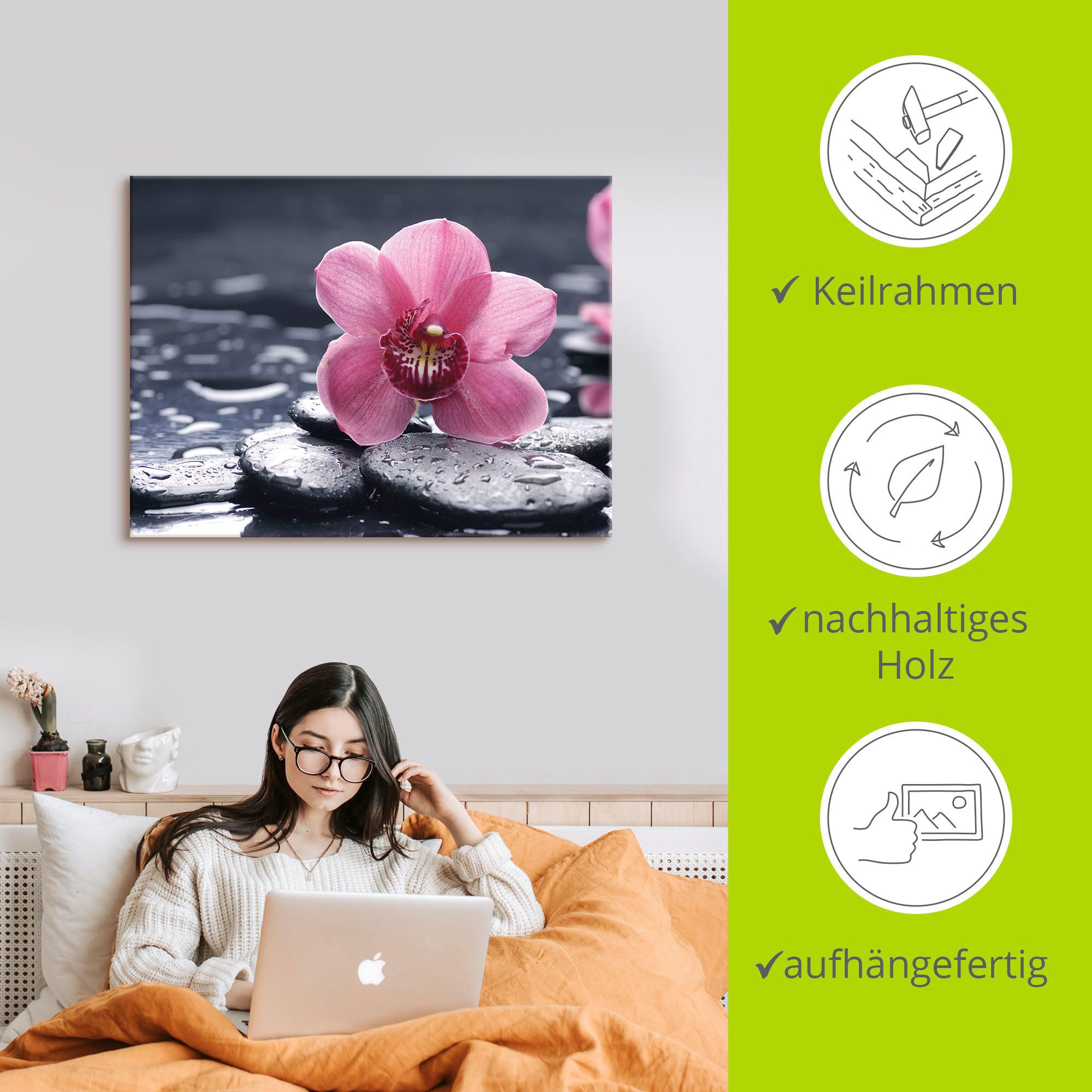 Artland Artprint Stilleven met kiezel en een orchidee als artprint van aluminium, artprint voor buiten, artprint op linnen, poster, muursticker