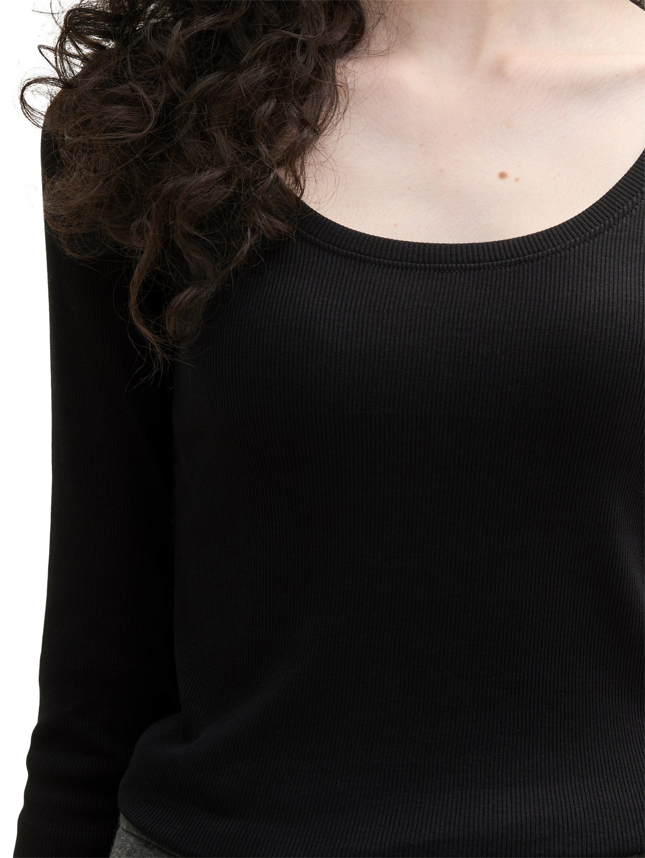 Tom Tailor Denim Shirt met ronde hals geribbeld en met stretch