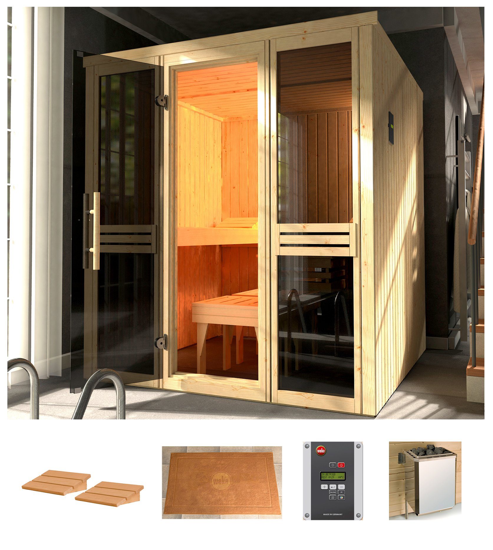 weka Sauna Classic 7,5 kw bio-combikachel met externe bediening sauna's beige