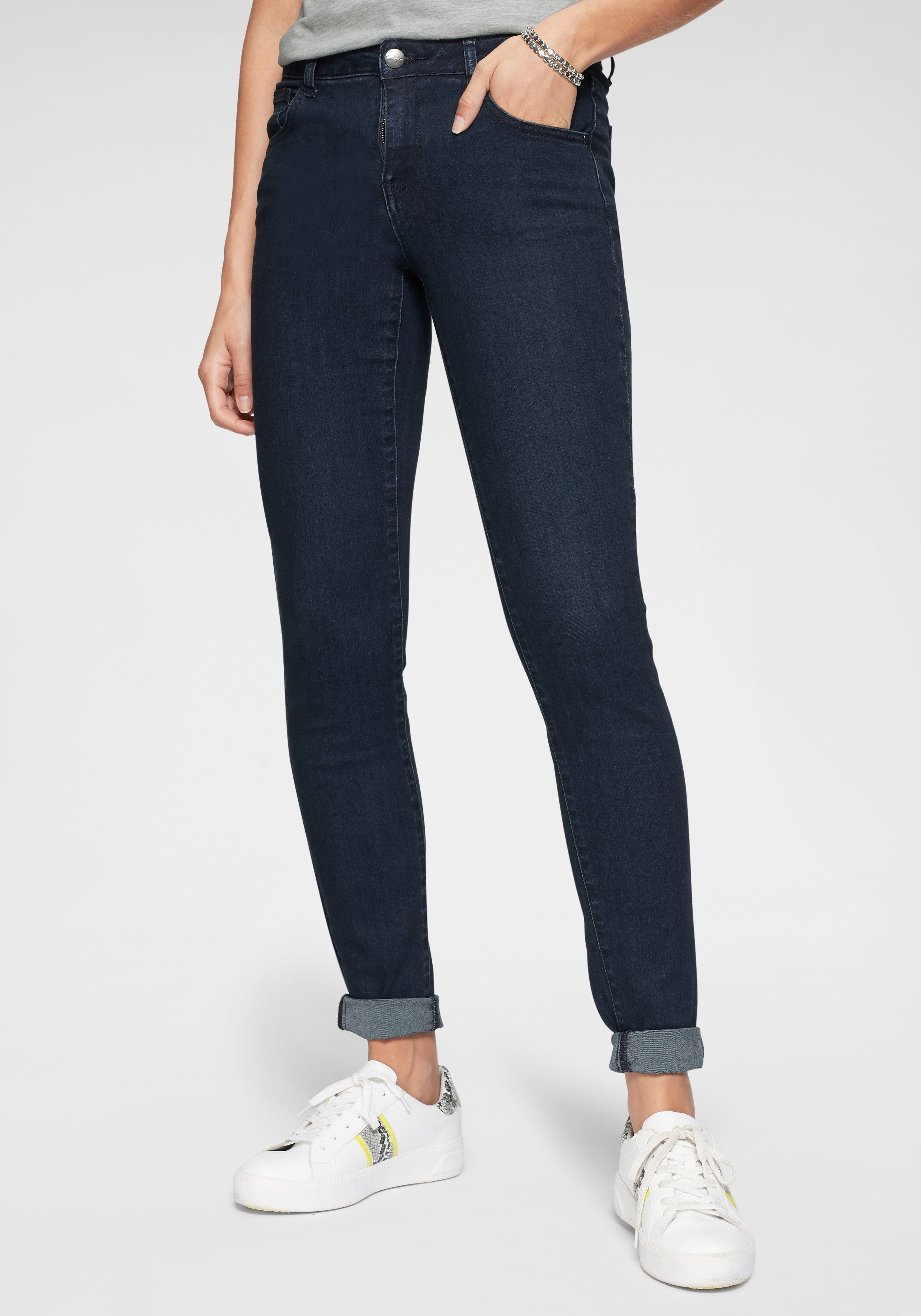 Tamaris Skinny fit jeans smalle broekpasvorm, normale taille, 5-pocket-vorm, used-wassing