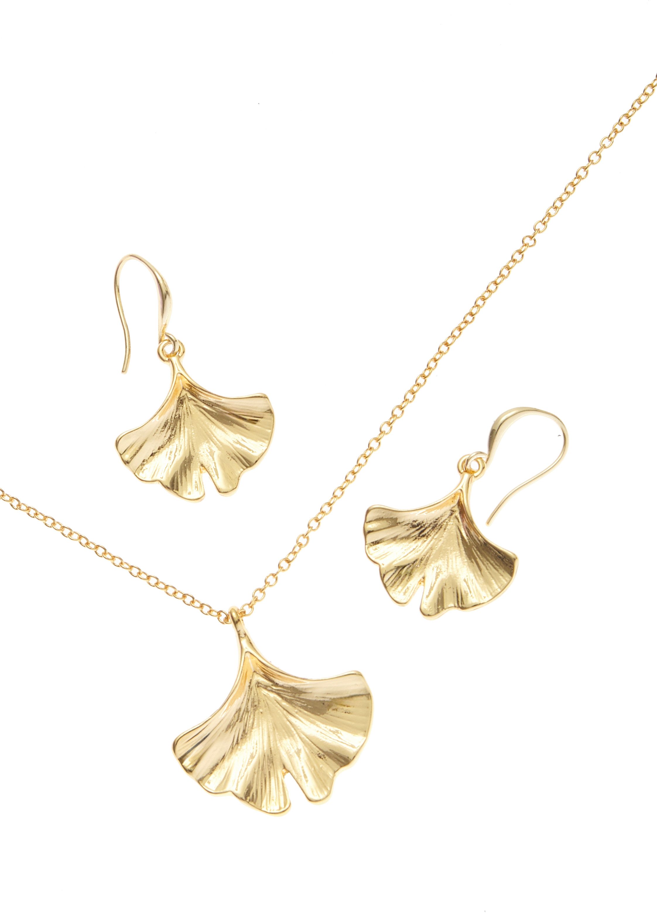 Lascana Oorring- en kettingenset 2-delig set van ketting en oorbellen ginkgo hanger