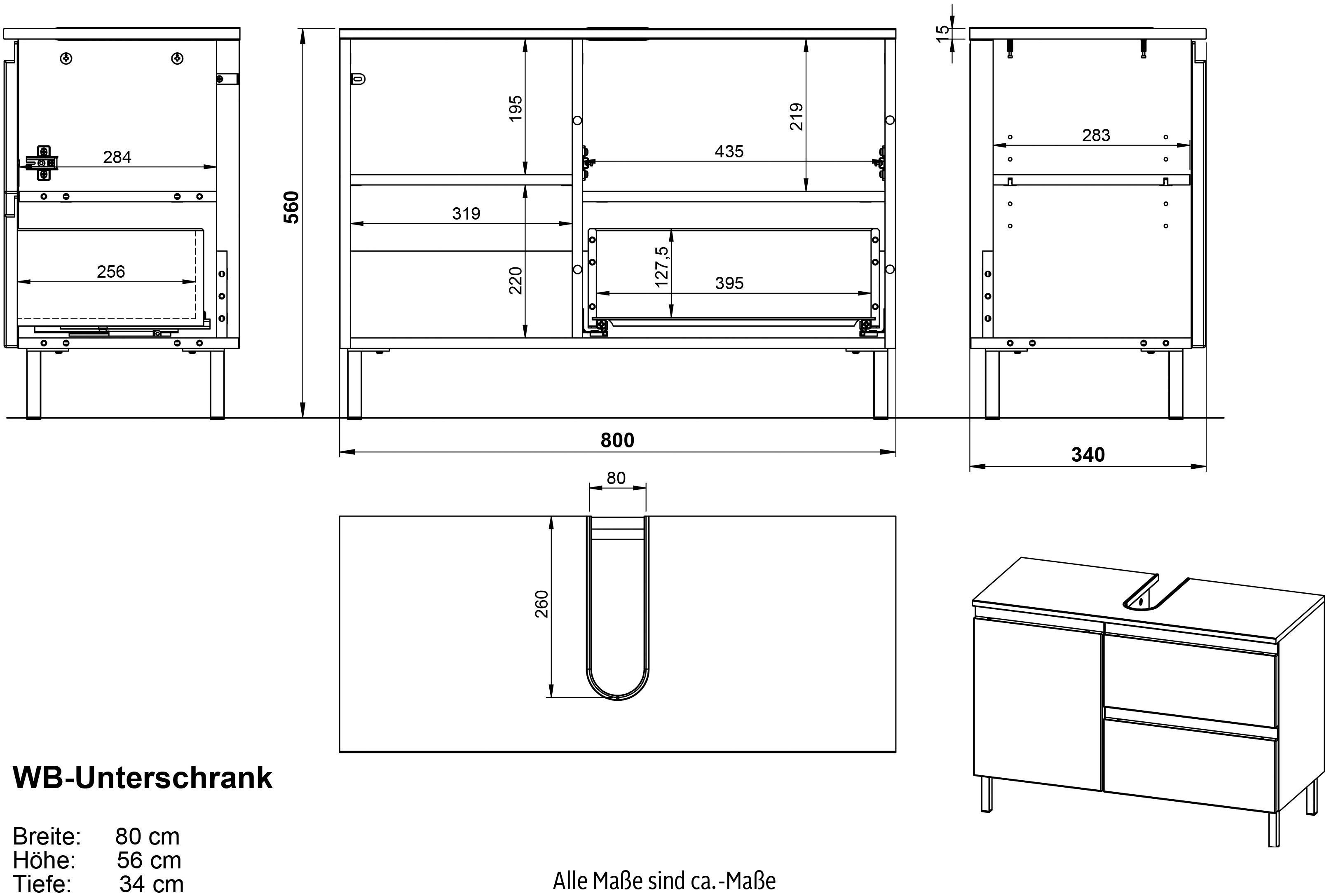GERMANIA Badkamerserie Torrance Onderkast, spiegelkast met verlichting, kast en hoge kast (4-delig)