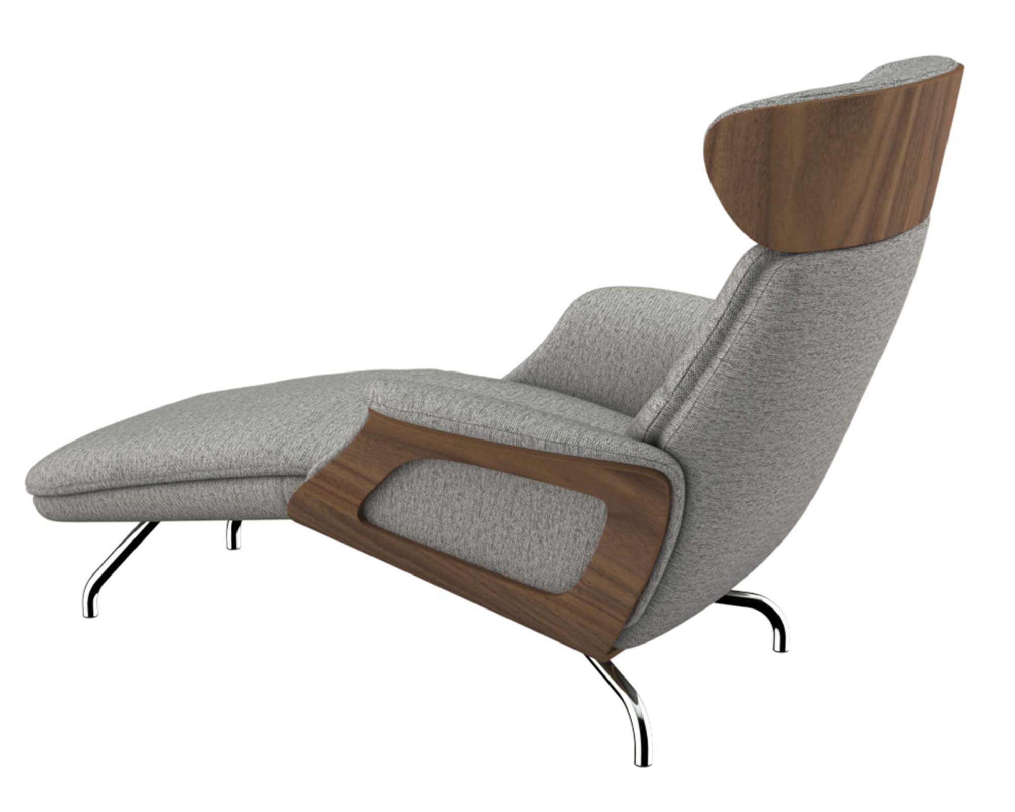 FLEXLUX Loungestoel Clement chaise longue, relaxstoel, ligstoel Rug- en hoofdsteunverstelling, armleuning, walnoot, voet van aluminium