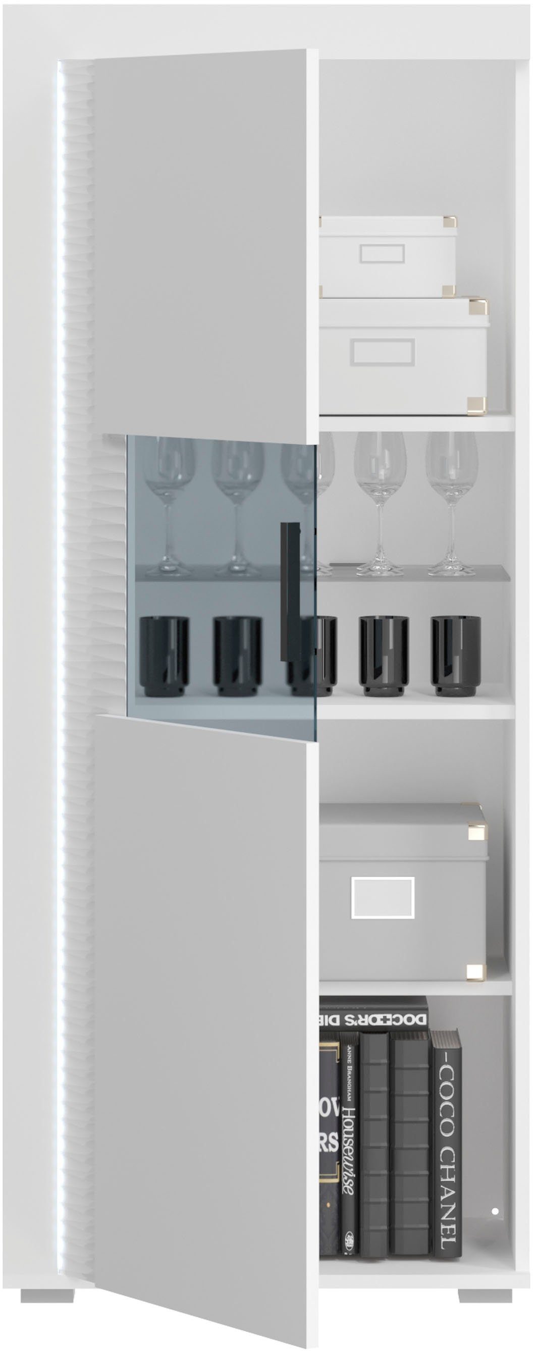 INOSIGN Vitrinekast Viborg, Hoogte 148 cm, inclusief verticale frontverlichting, links/rechts monteerbaar