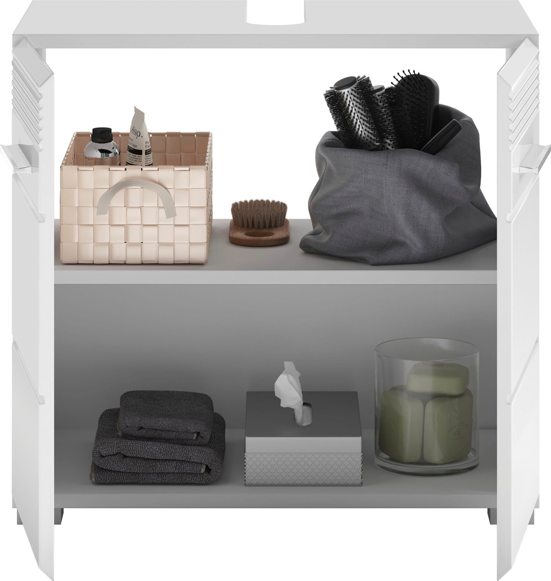INOSIGN Wastafelonderkast Malmö, breedte 60 cm, 2 deuren, 2 vakken, met siphonaansnijding, MDF-front in verschillende kleuren verkrijgbaar, badkamermeubels, badkamerkast, commode, badkamer