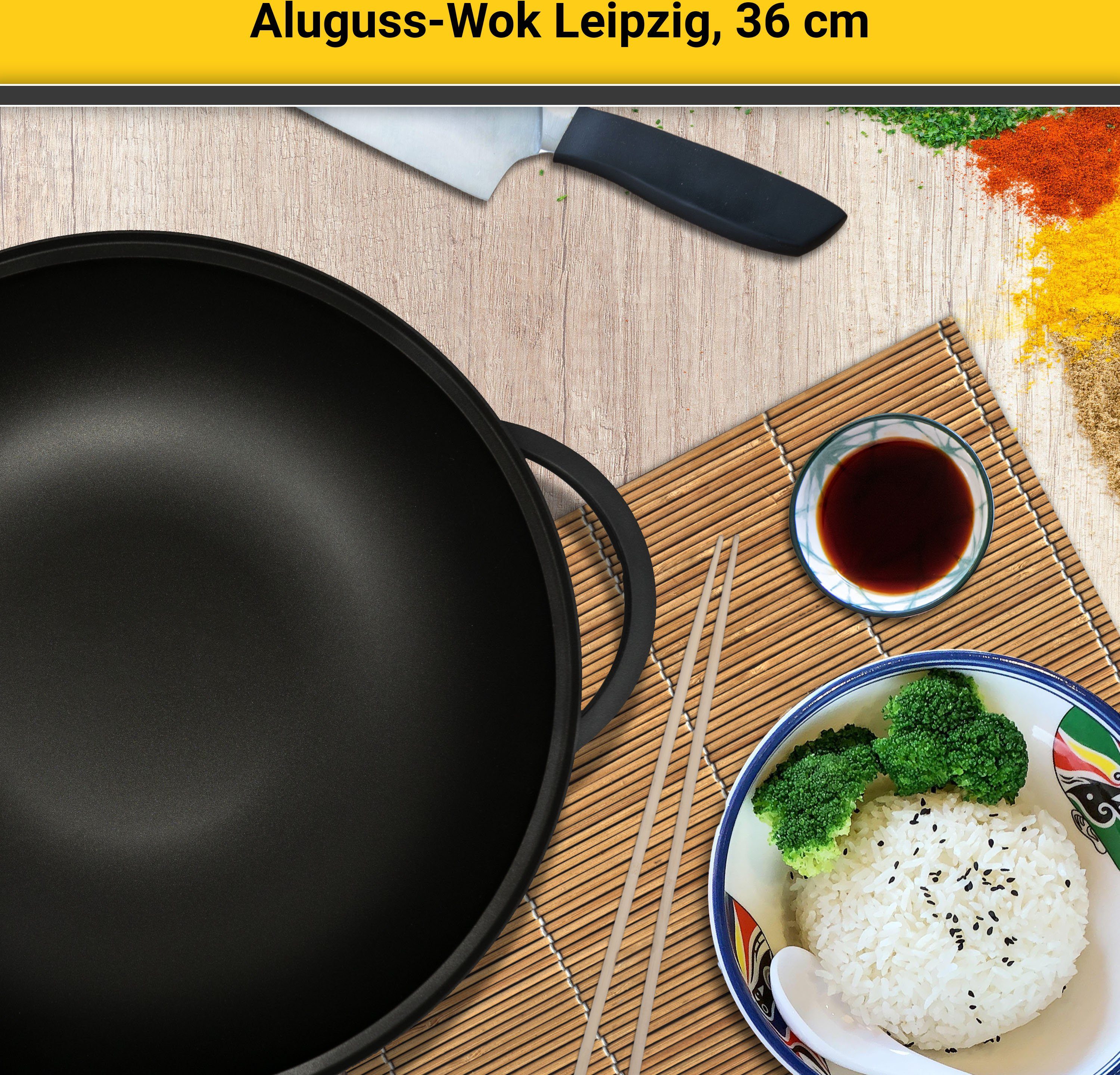 Krüger Wok Alugiet wok met glazen deksel LEIPZIG, 36 cm (1-delig)