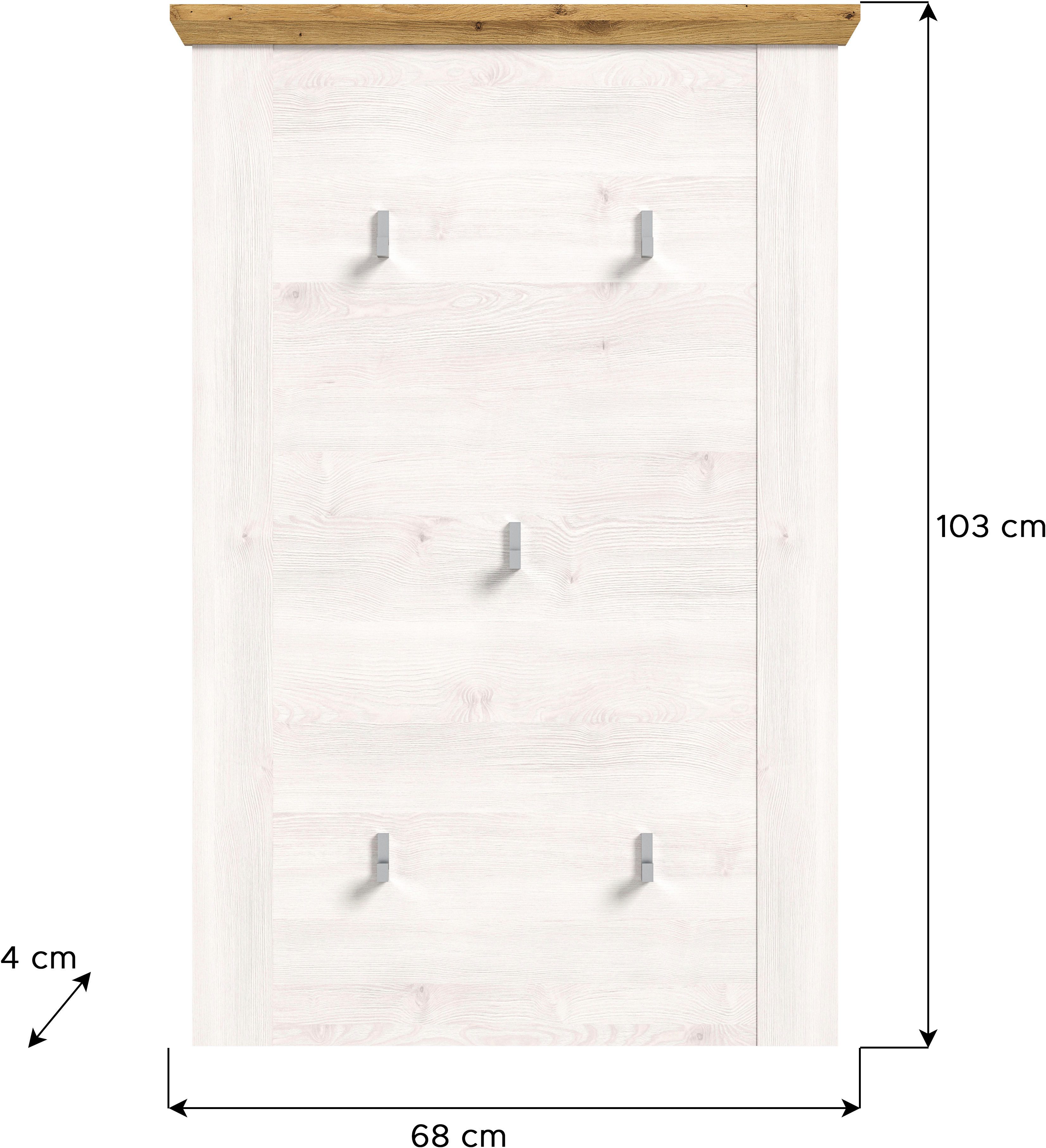 Home affaire Kapstokpaneel COSENZA, TOPSELLER!, Höhe 103 cm, 5 Garderobenhaken, 2-farbig in landelijke stijl, wandpaneel, paneel, wandhaak