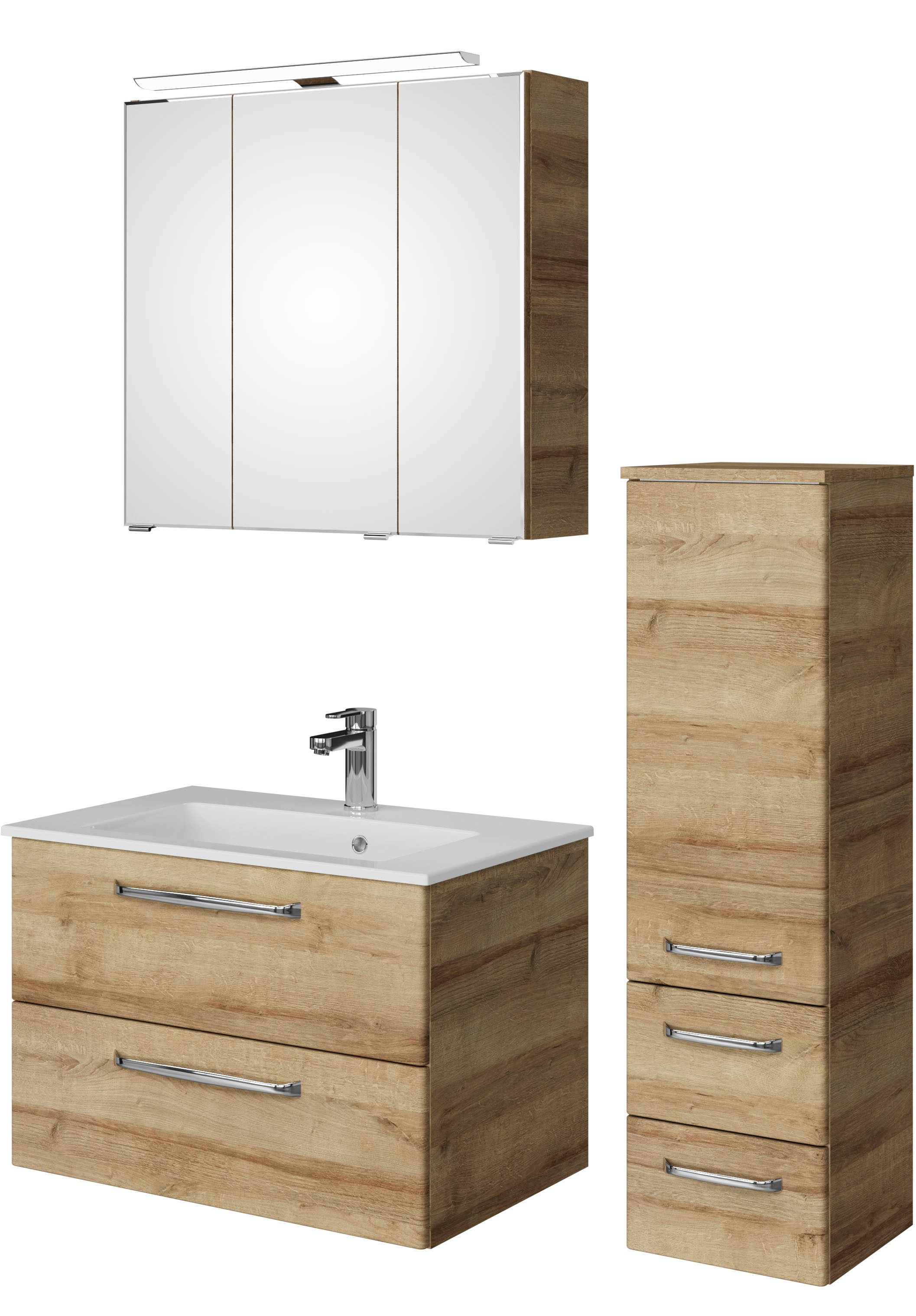 Saphir Badmeubelset Trentino 3-delig mineralen marmer wasbak, LED spiegelkast (4 stuks) badmeubelsets