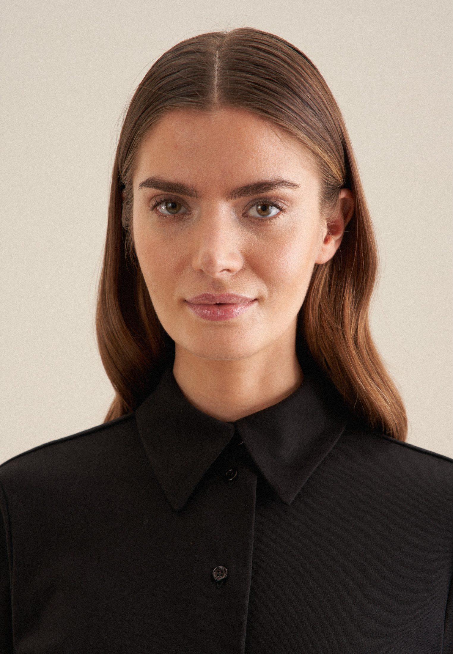 seidensticker Overhemdblouse Zwarte roos Lange mouwen kraag uni