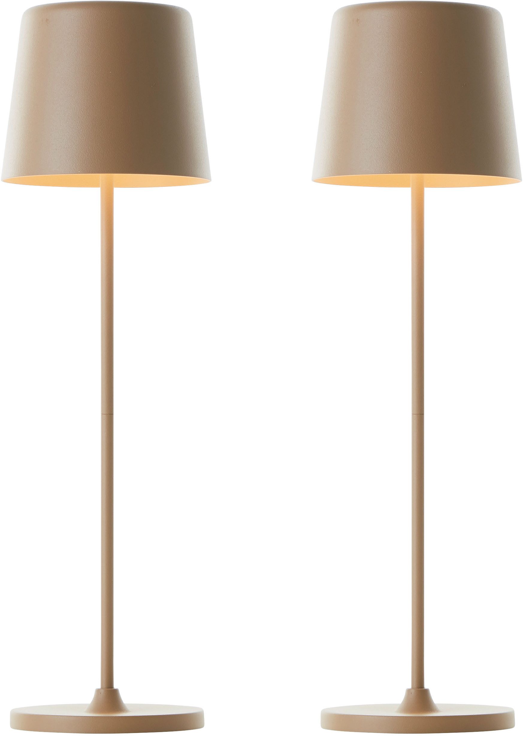 Brilliant Leuchten Led-tafellamp Kaami - mobiele LED buiten tafel lamp 2-delige set 310 lm, touchdimmer, usb, accu, buiten, binnen, acculamp 37 cm hoog (2 stuks)