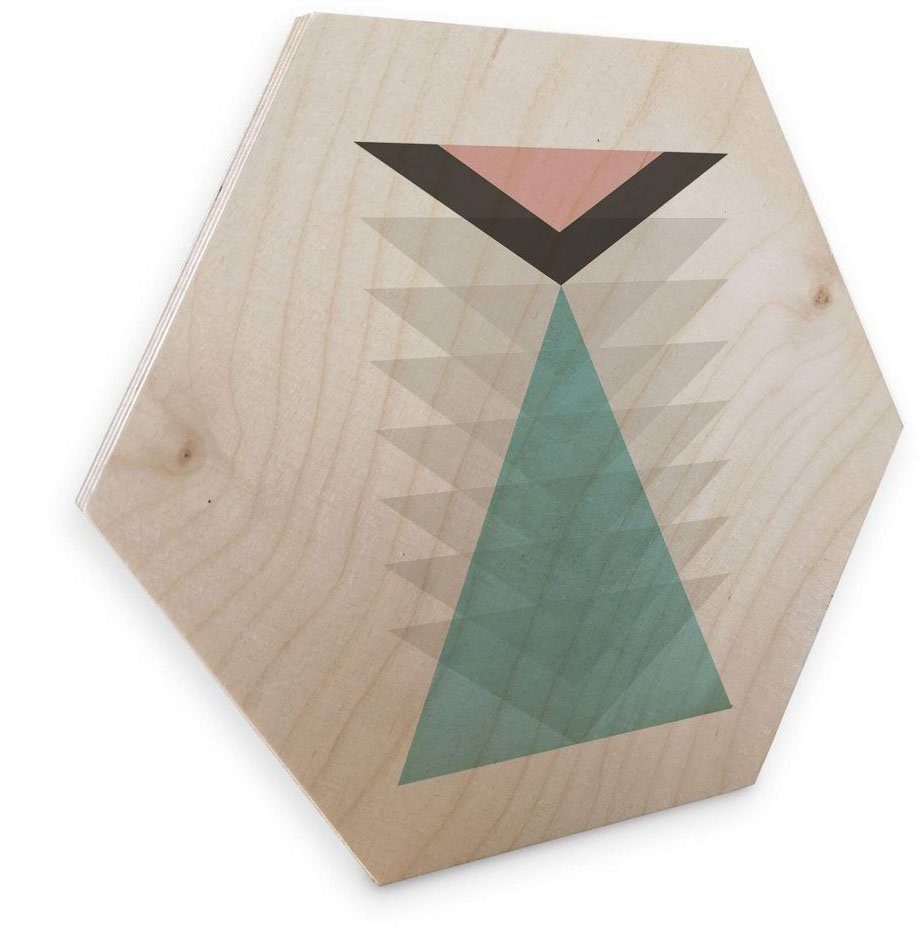Wall-Art Artprint op hout Geometrische decoratie pink driehoek (1 stuk)