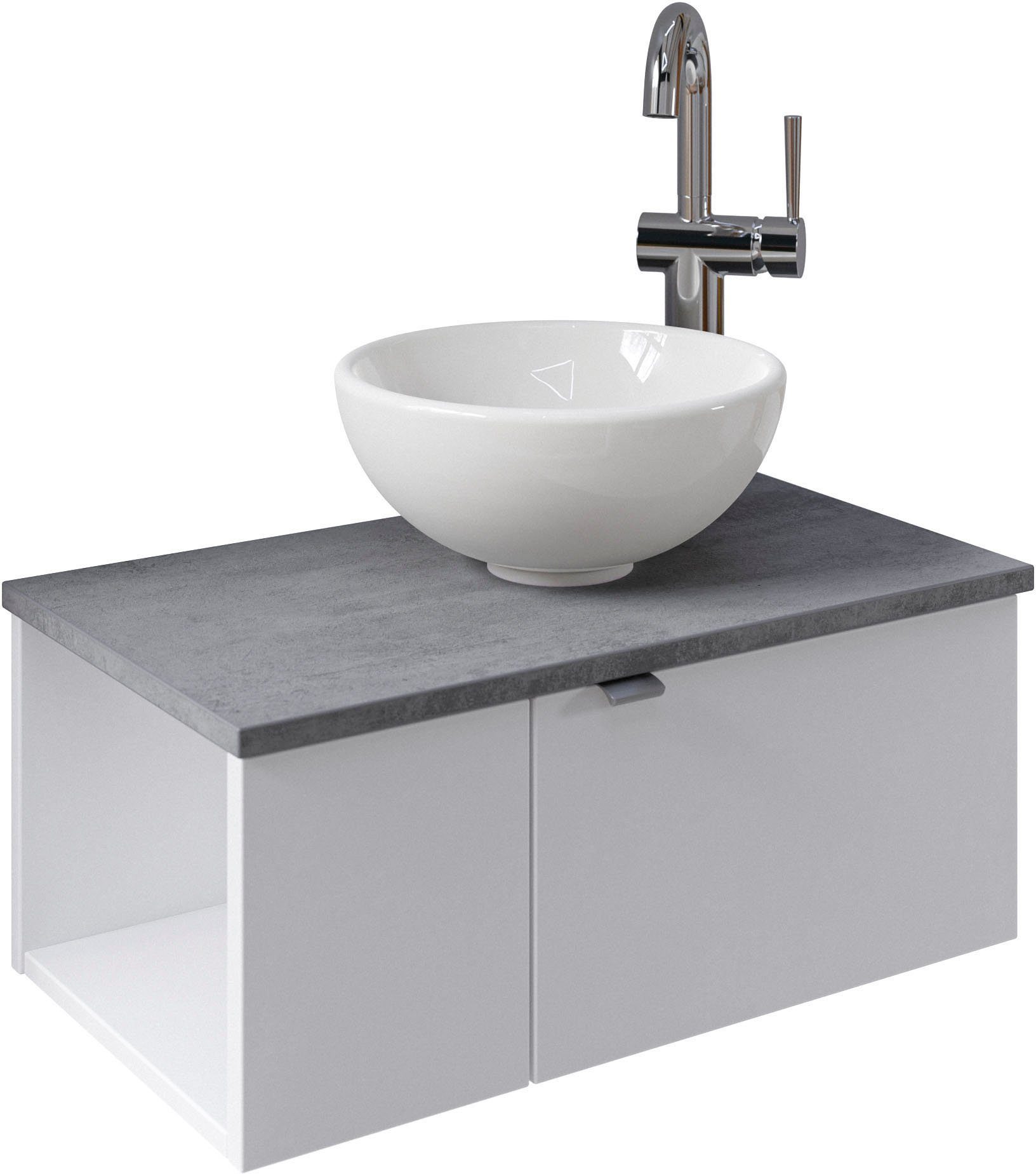 Saphir Wastafelonderkast Serie 6915 wastafel met onderkast voor gastenbadkamer, tweede toilet (3-delig) wastafelmeubels wit