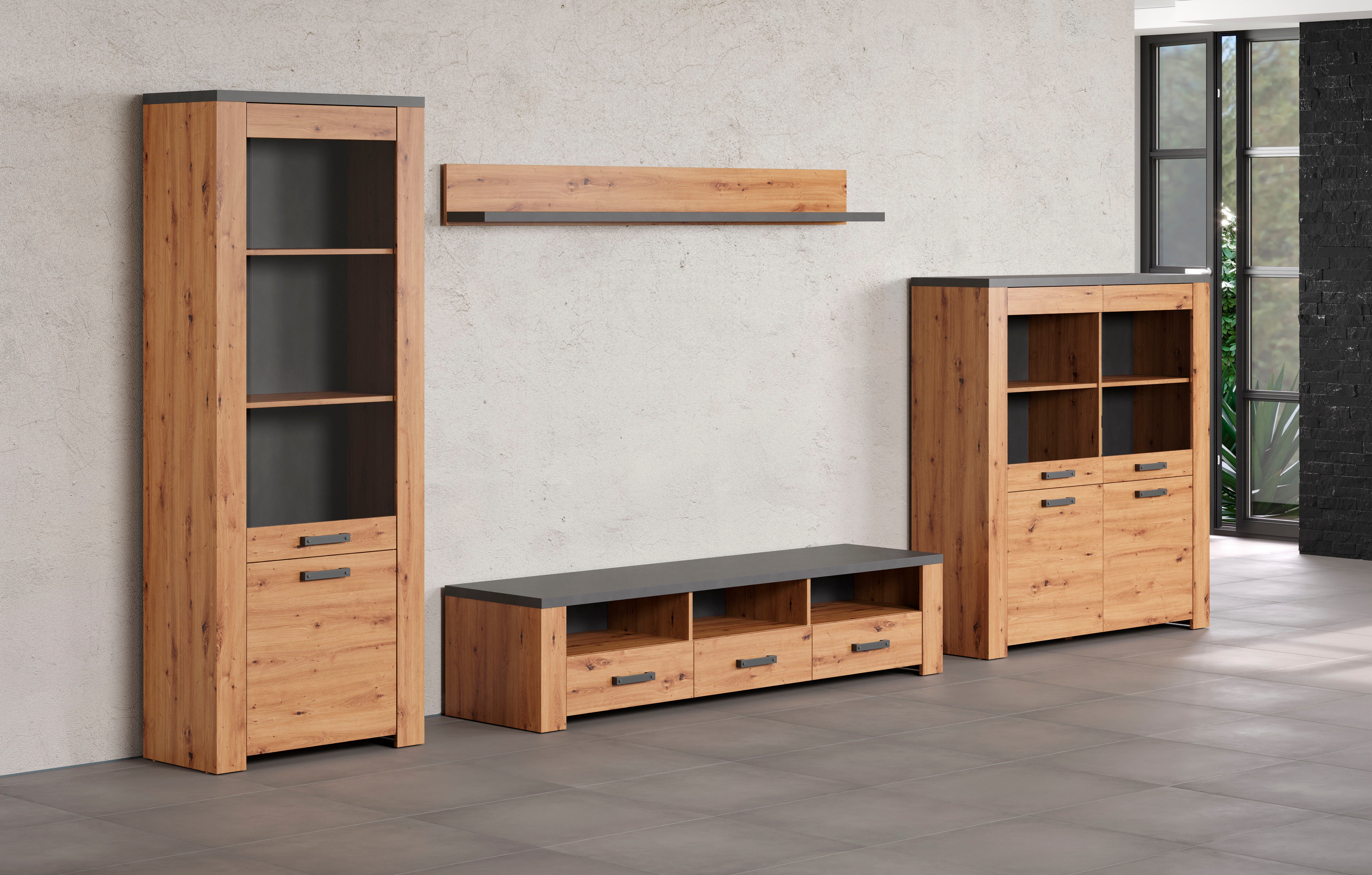 Home affaire Tv-wandmeubel Ambres Moderne tv-set, echt-hout-look, breedte ca. 409 cm, mat (4-delig)