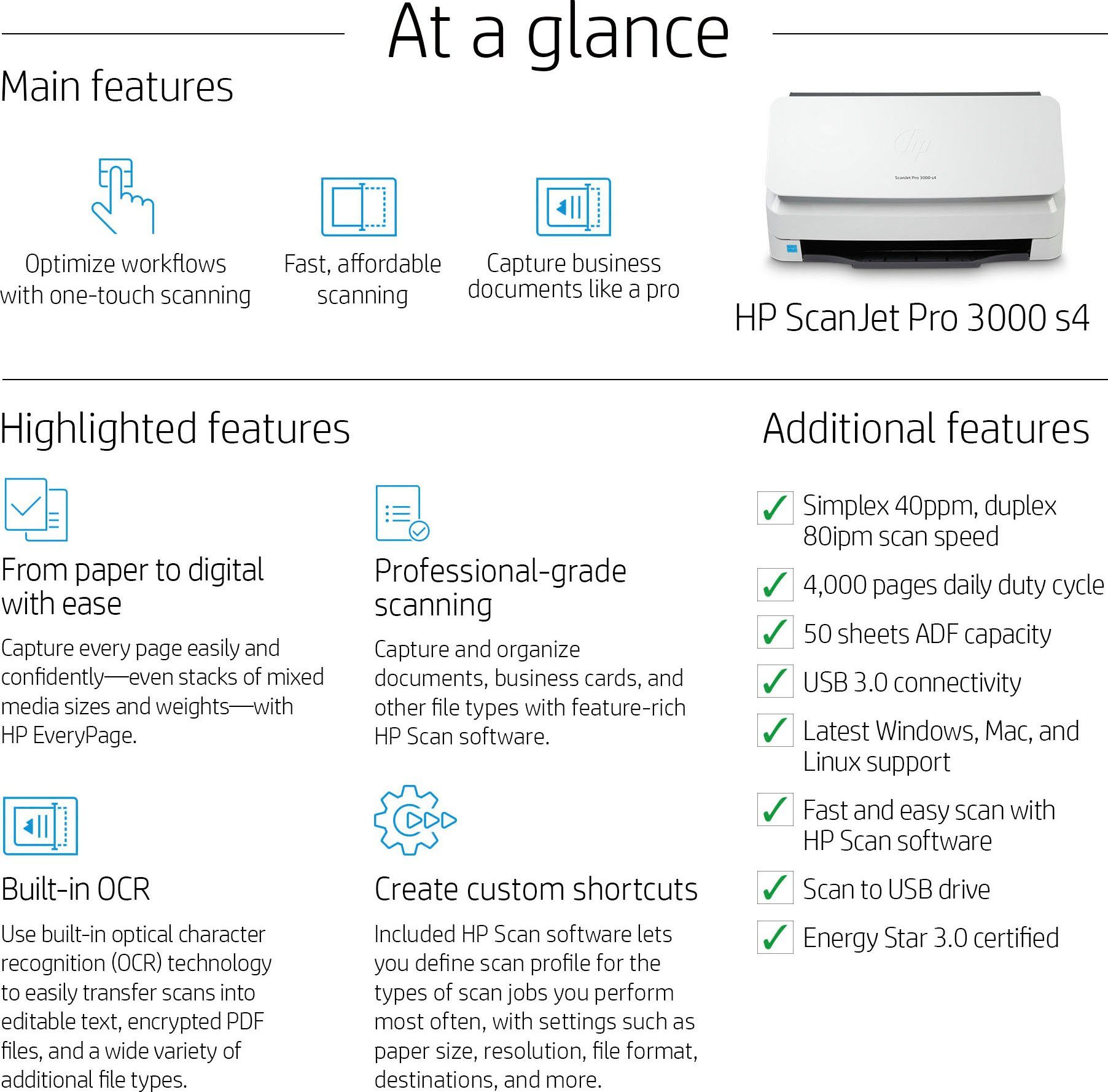 HP Scanner ScanJet Pro 3000 s4 HP+ Instant inc compatibel