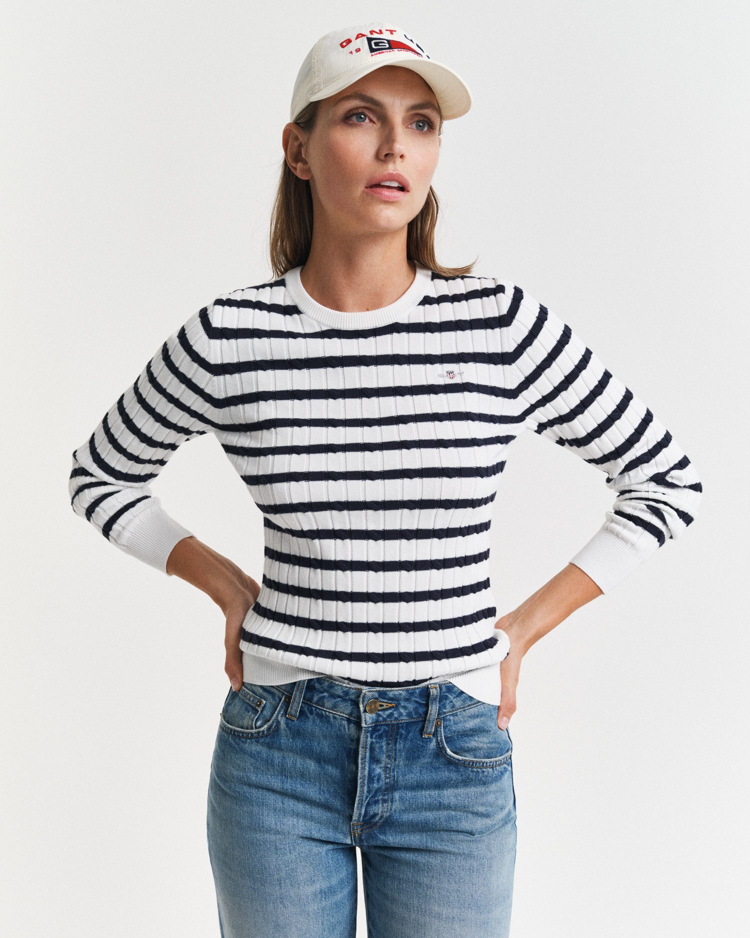 Gant Trui met ronde hals STRETCH COTTON CABLE STRIPE C-NECK